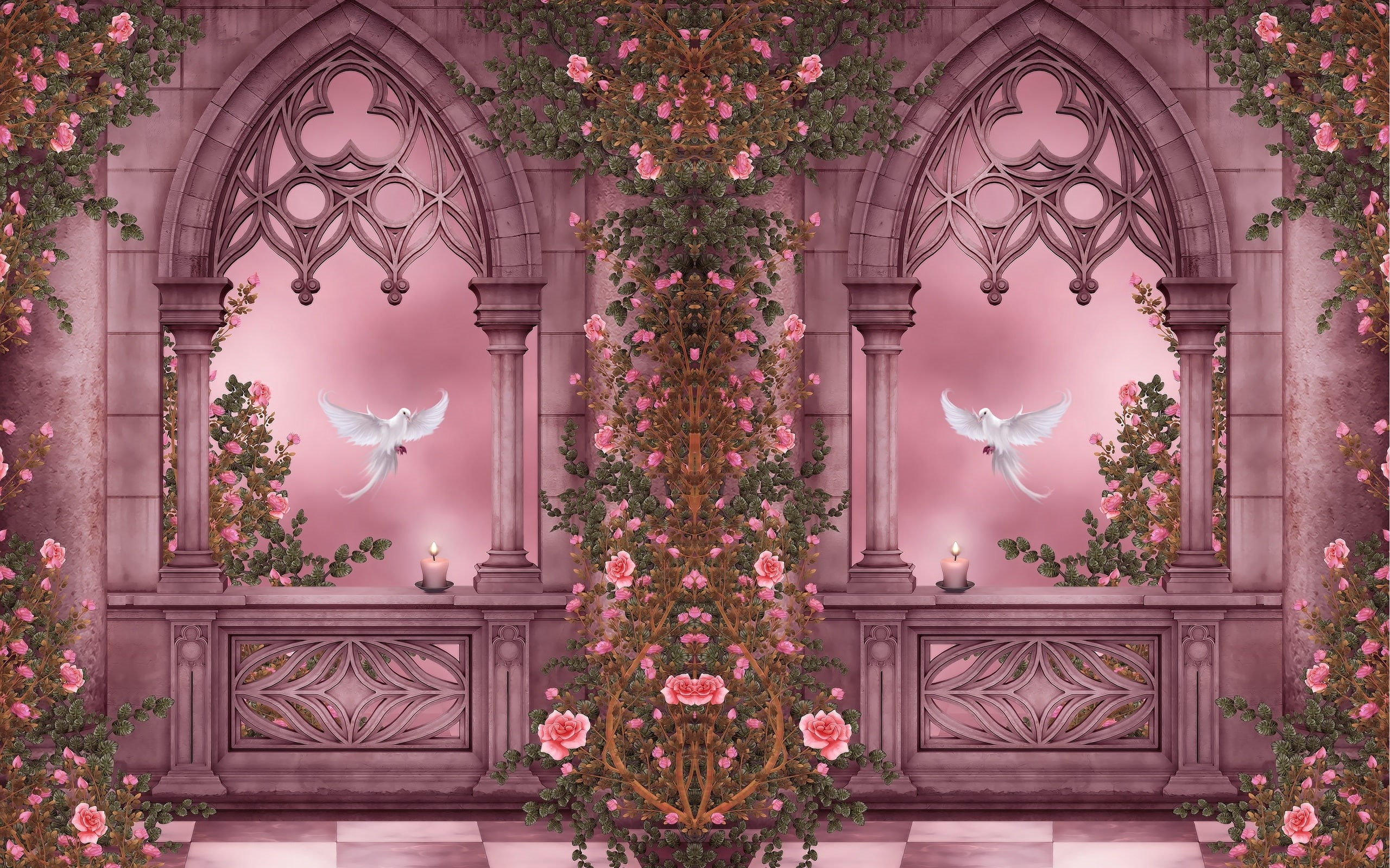 Pigeons, Windows, Rose, 2K, Candles, Flowers, Garden, Pictures, Roses, Art, HD Wallpaper