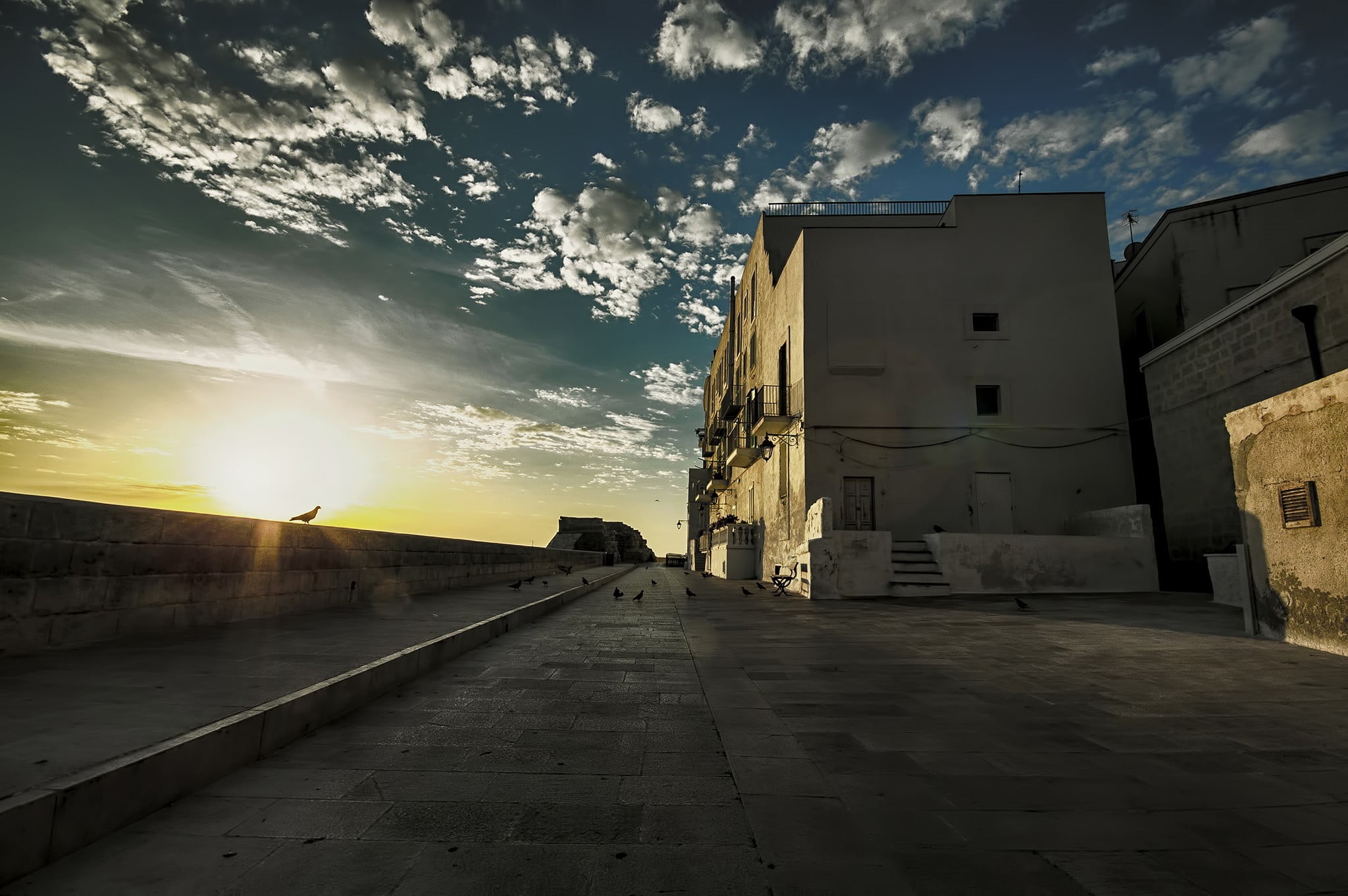 cloud - sky, sunlight, direction, architecture, the way forward, building exterior, street, brown, sunset, no people, mode of transportation, sun, city, HD Wallpaper