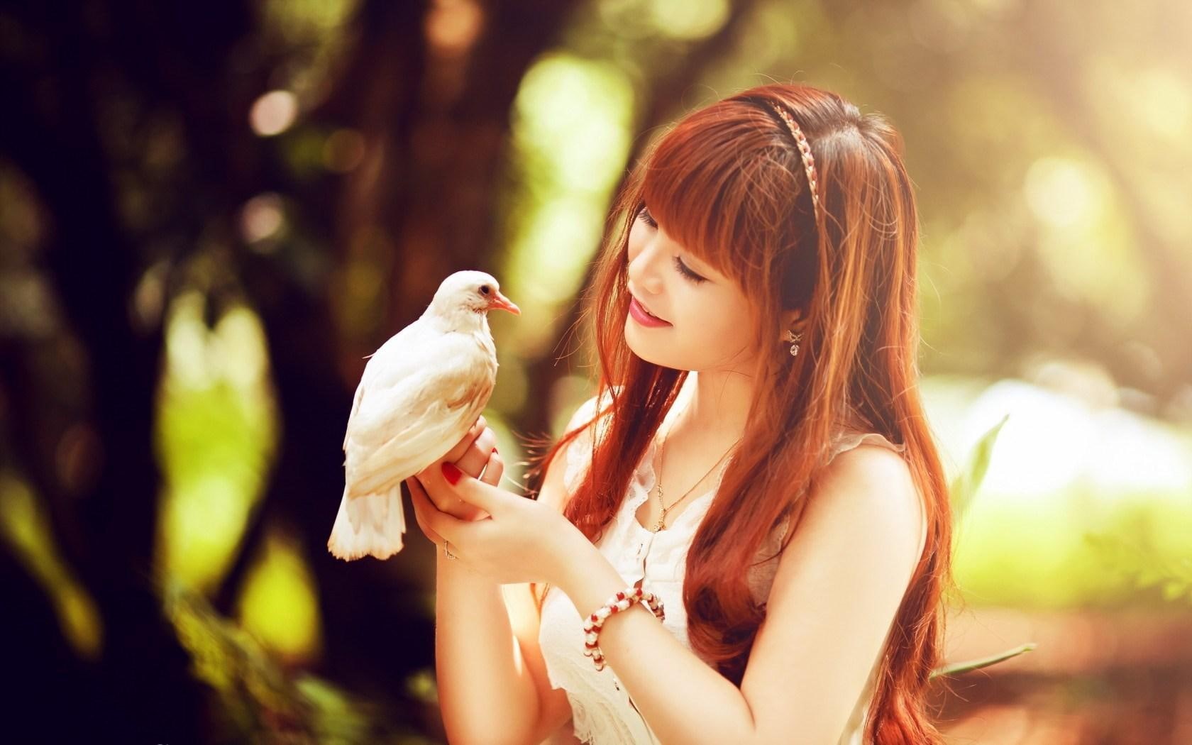 top, dove, sleeveless, 720P, white, bird, women, asian, girl, s, HD Wallpaper