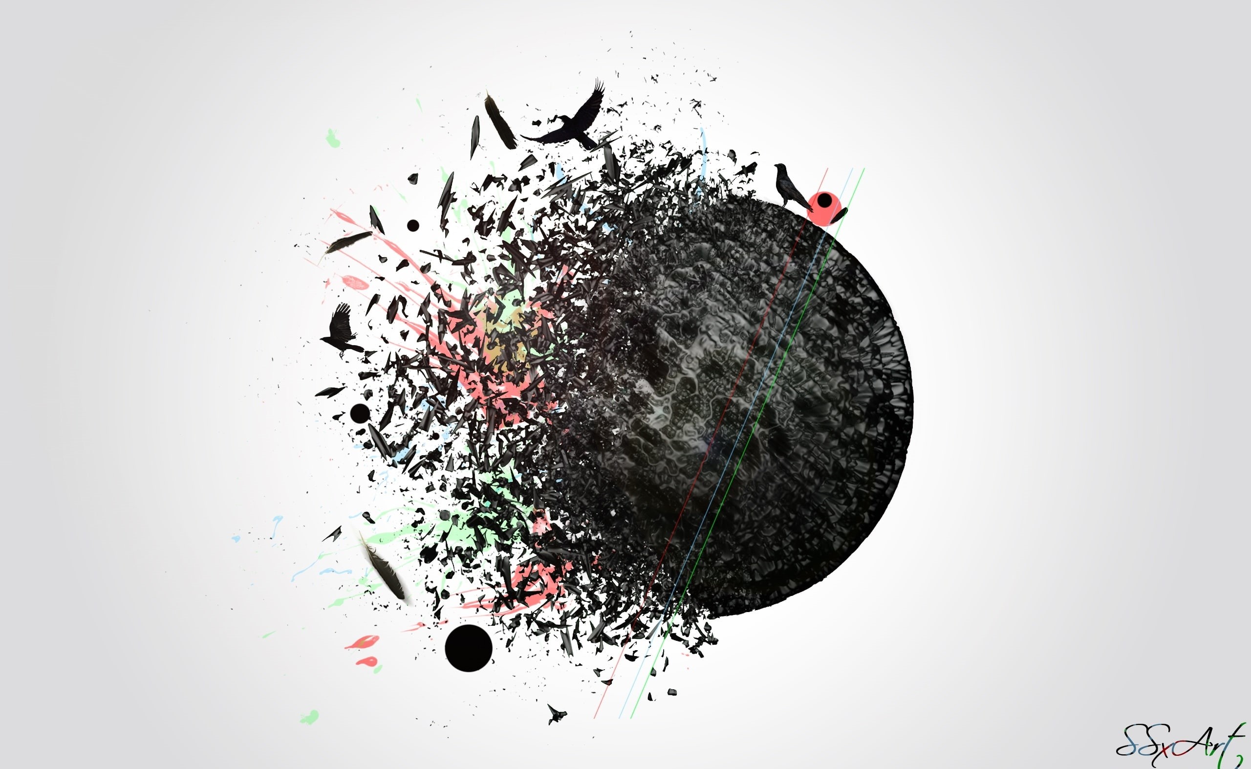 shaterd, beautiful, digital composite, red, blob, colors, widescreen, hd, exploding, by, life, round, gray, close-up, impact, indoors, broken, dom, freedom, HD Wallpaper