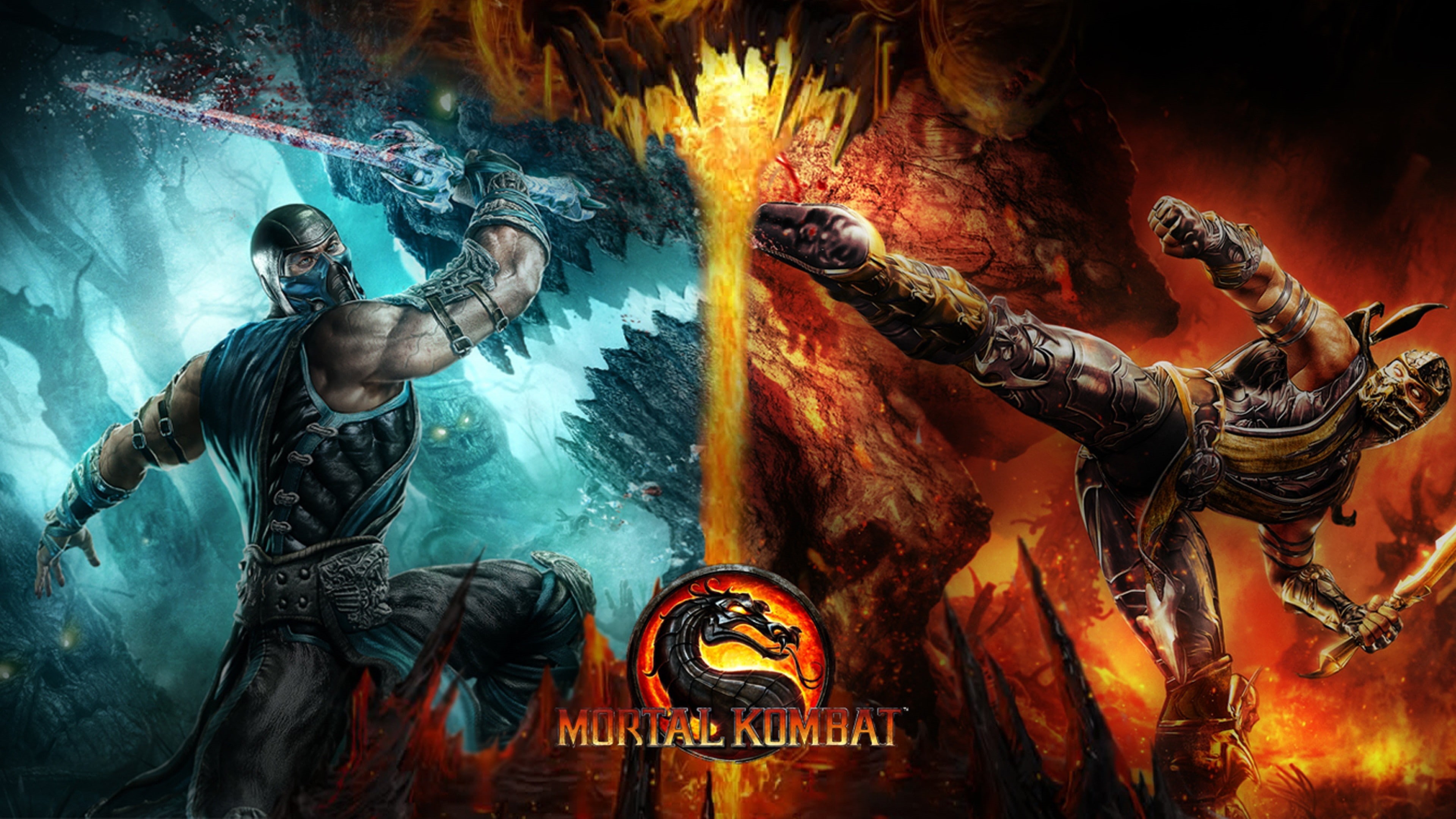 video games, 4K, Mortal Kombat, Scorpion (character), Sub Zero, HD Wallpaper