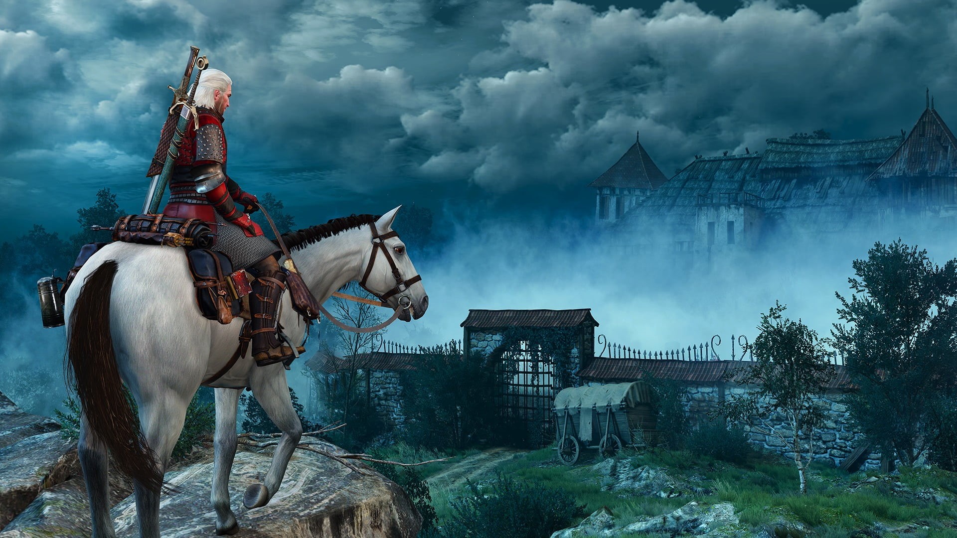 animal wildlife, animal, white, The Witcher 3: Wild Hunt, DLC, pets, outdoors, man, livestock, mammal, domestic, animal themes, plant, digital composite, HD Wallpaper
