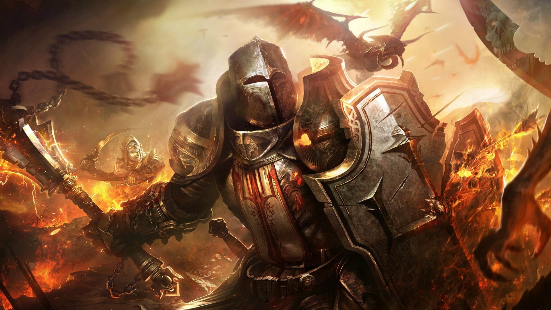 crusaders, Diablo 3: Reaper of Souls, fantasy art, shield, dragon, knight, 1080P, HD Wallpaper