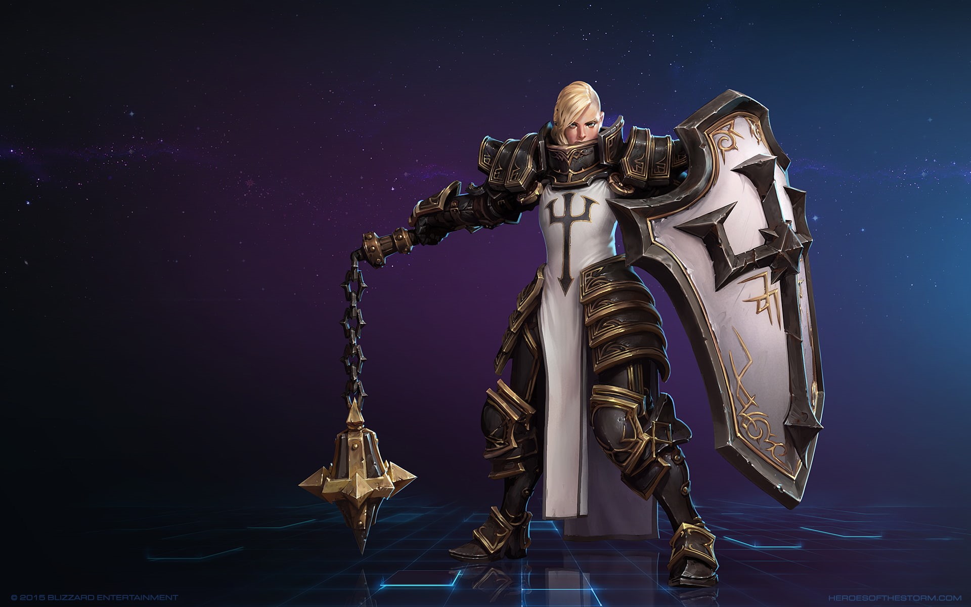 Diablo 3: Reaper of Souls, blue background, blonde, robot, armor, women, figurine, representation, metal, Mr Jack (Luke Mancini), creativity, human representation, HD Wallpaper