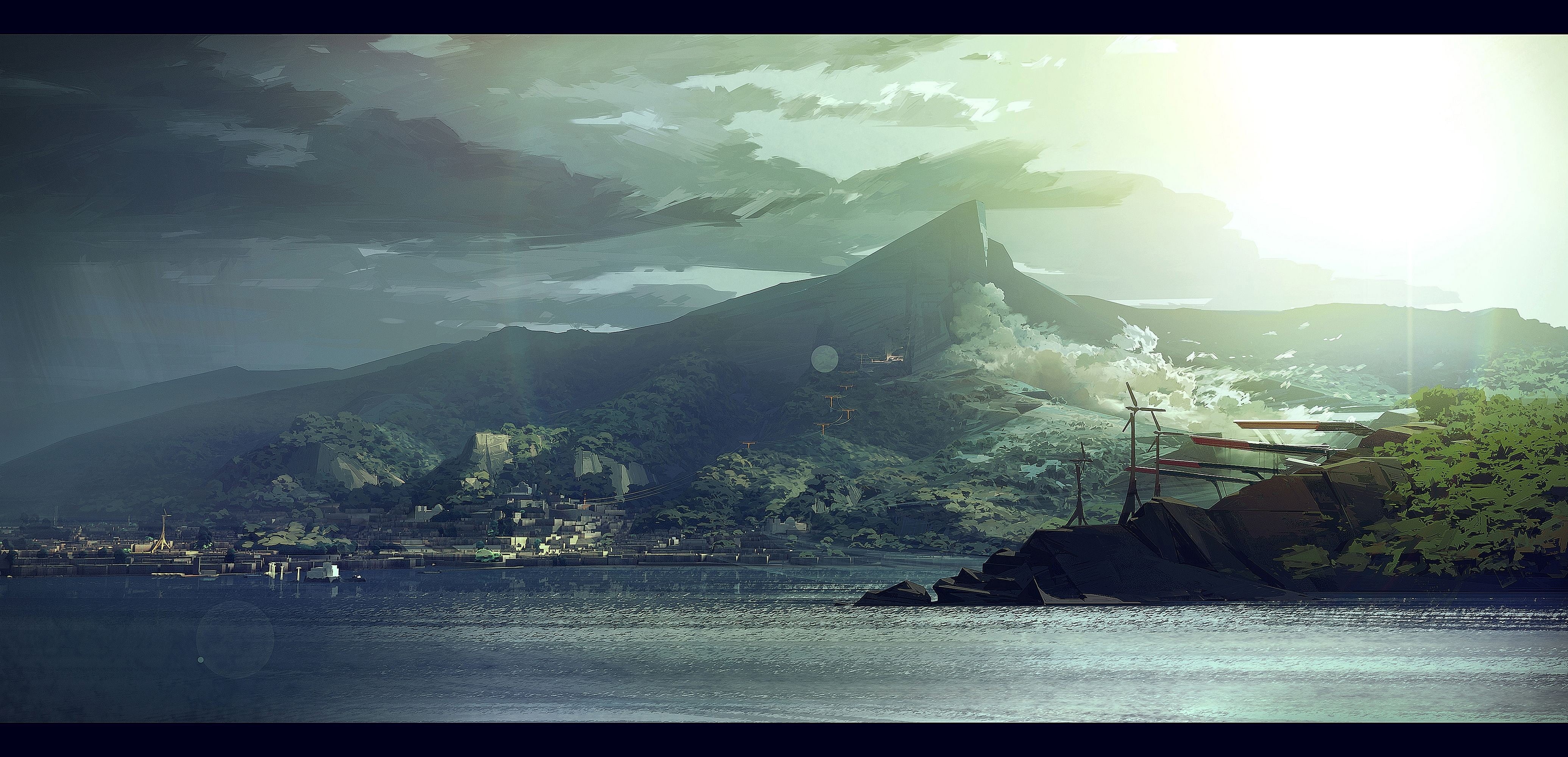 no people, land, dishonored 2, sky, sea, outdoors, water, transfer print, built structure, mountain, 4K, cloud - sky, body, Bethesda Softworks, auto post production filter, HD Wallpaper
