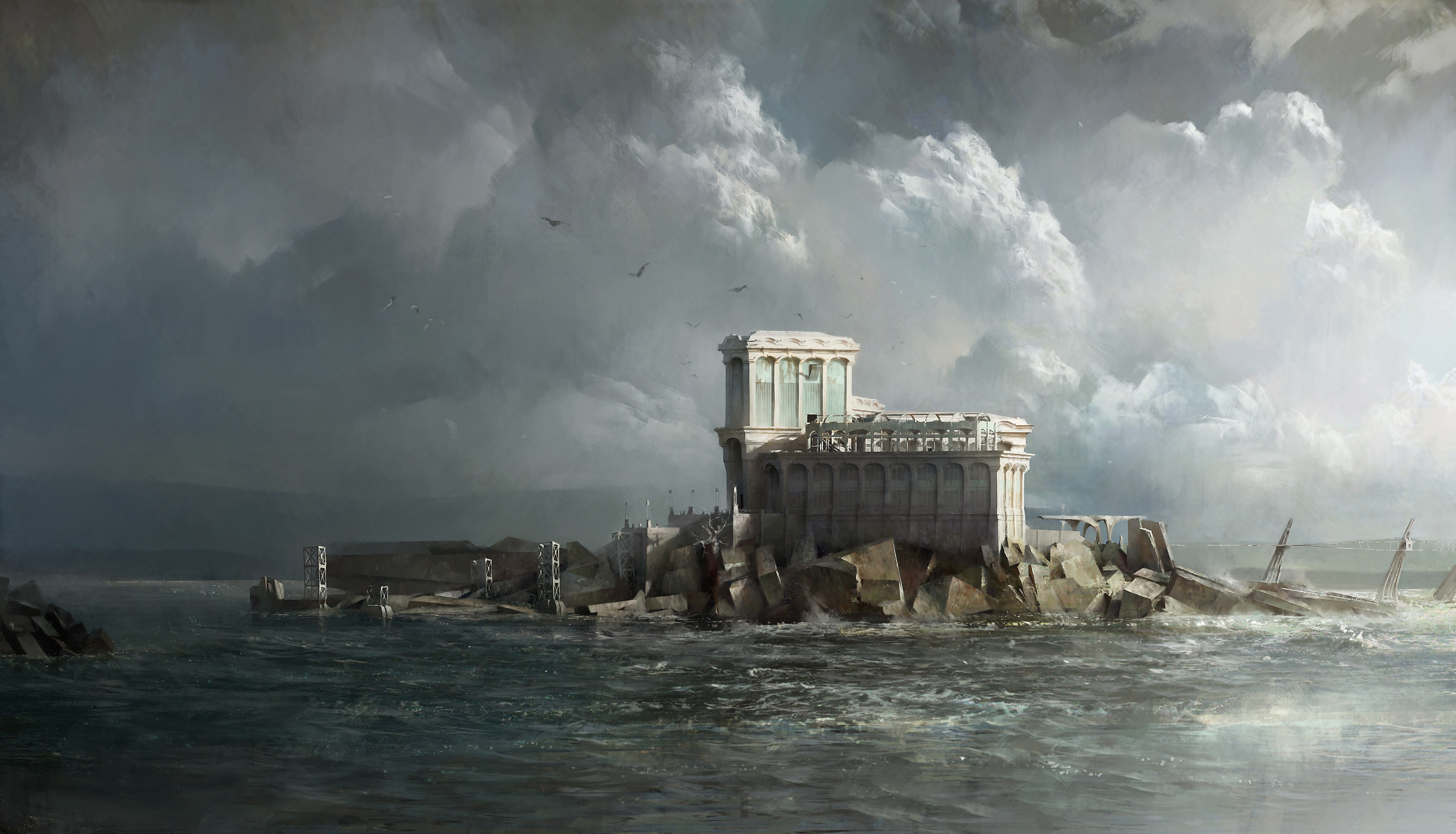 outdoors, panoramic, sky, nature, pollution, water, 5K, waterfront, architecture, accidents and disasters, dishonored 2, no people, land, environmental issues, HD Wallpaper