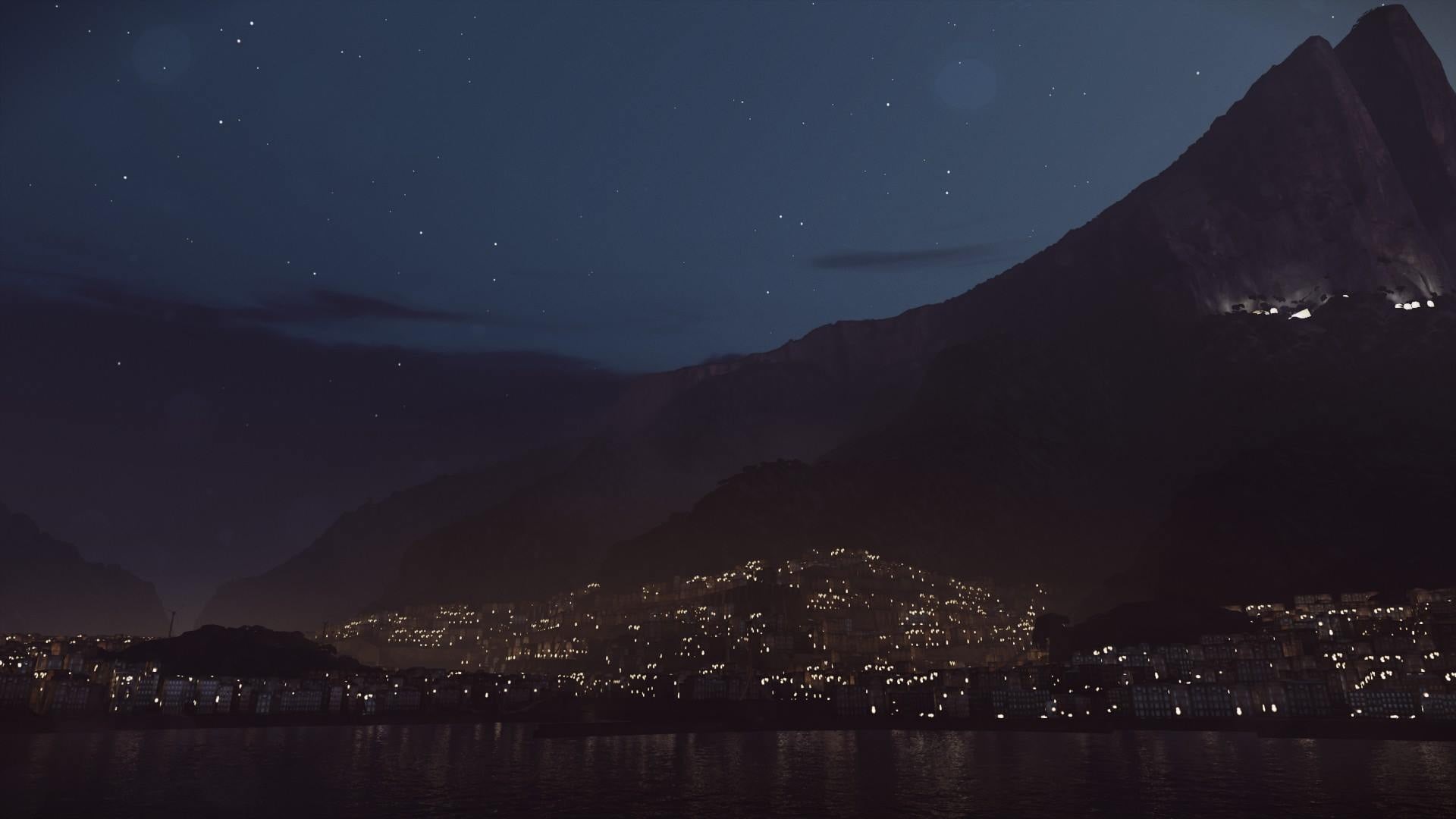 karnaca, city, astronomy, sky, space, mountain peak, Dishonored, scenics - nature, waterfront, night, nature, building exterior, untitled, landscape, beauty in nature, HD Wallpaper