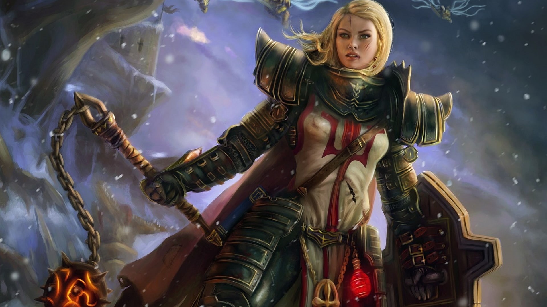Diablo III, arts culture and entertainment, nature, female likeness, illuminated, 1080P, sculpture, art and craft, indoors, male likeness, women, holding, HD Wallpaper