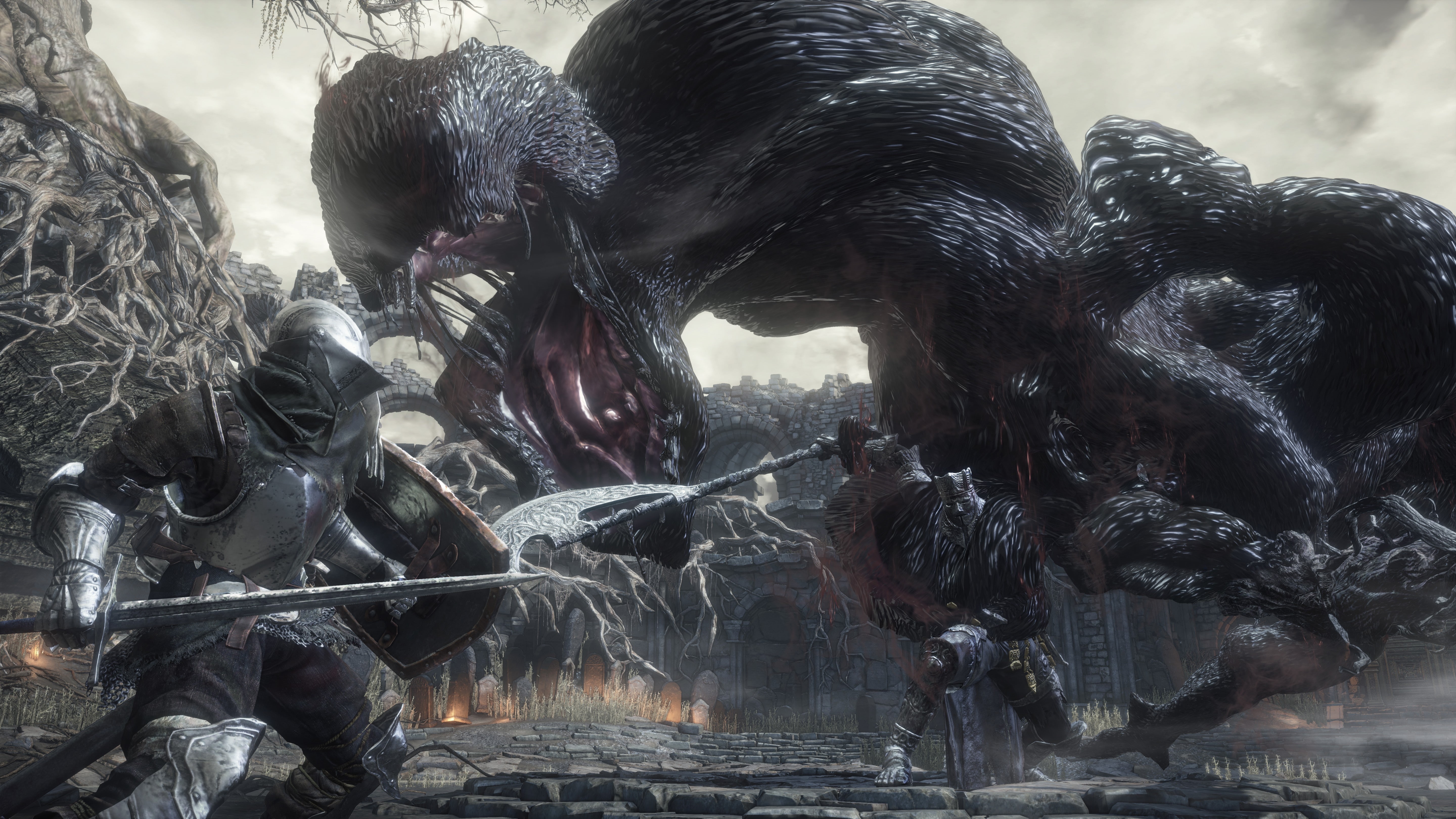 midevil, animals in the wild, dark, mammal, art and craft, Dark Souls, drinking, Gothic, fire, 5K, sculpture, sword, group of animals, knight, day, lake, HD Wallpaper