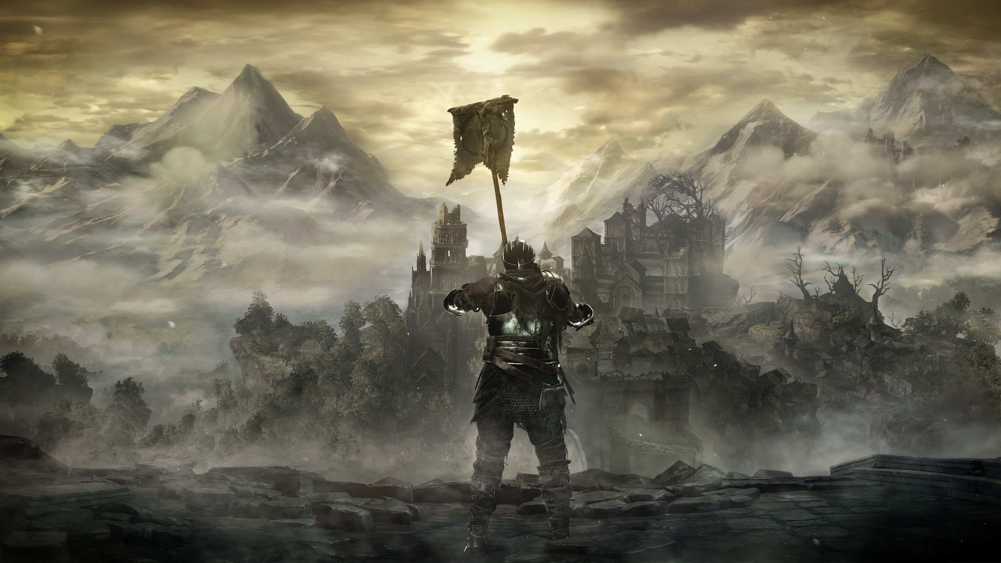 architecture, special forces, smoke - physical structure, government, communication, outdoors, warning sign, sky, people, 4K, conflict, fog, dark souls iii dark souls dark gothic midevil knights magic landscape, HD Wallpaper