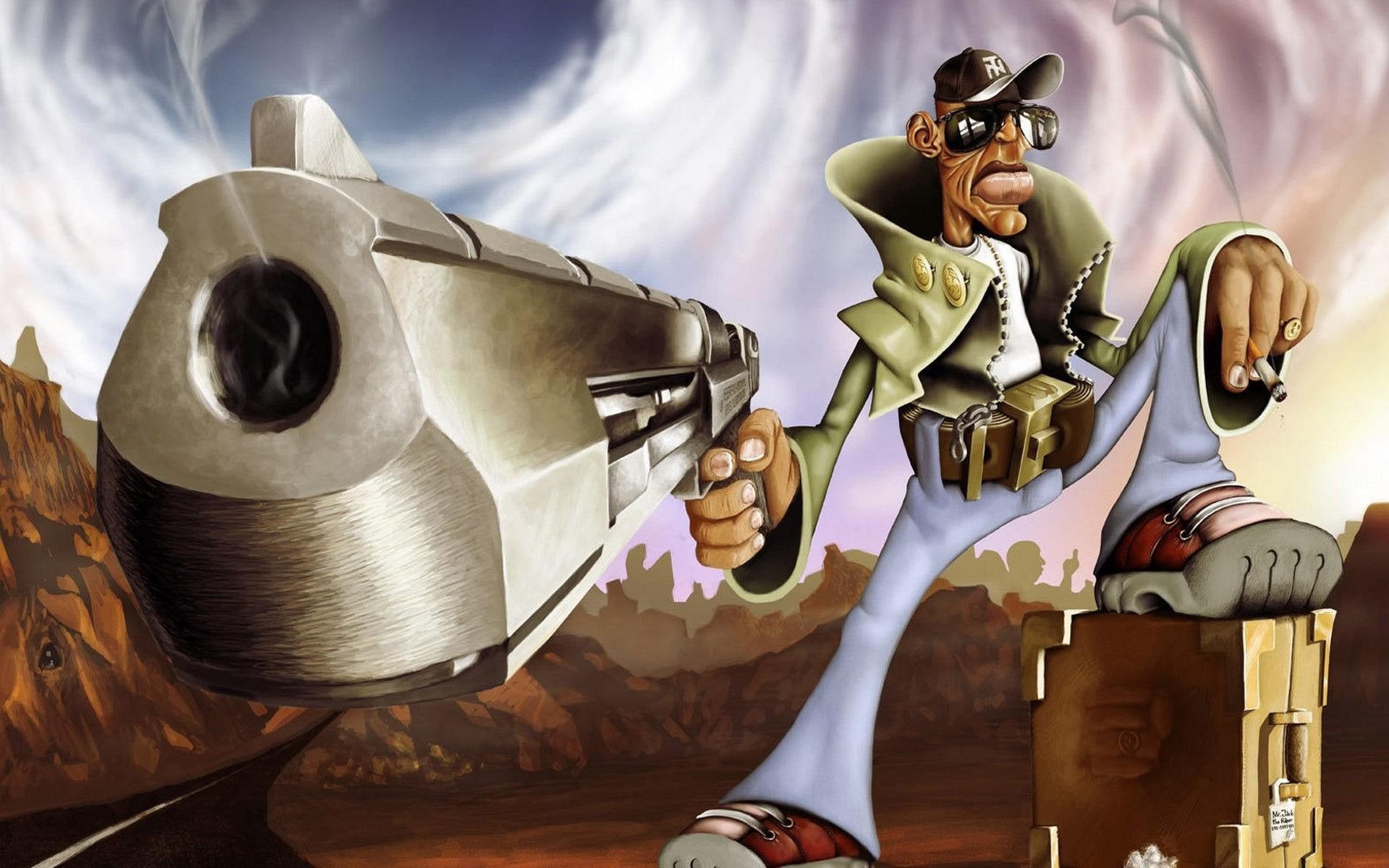 funny, gun, 1080P, 3d and abstract, big, humor, really, witn, gangsta, HD Wallpaper