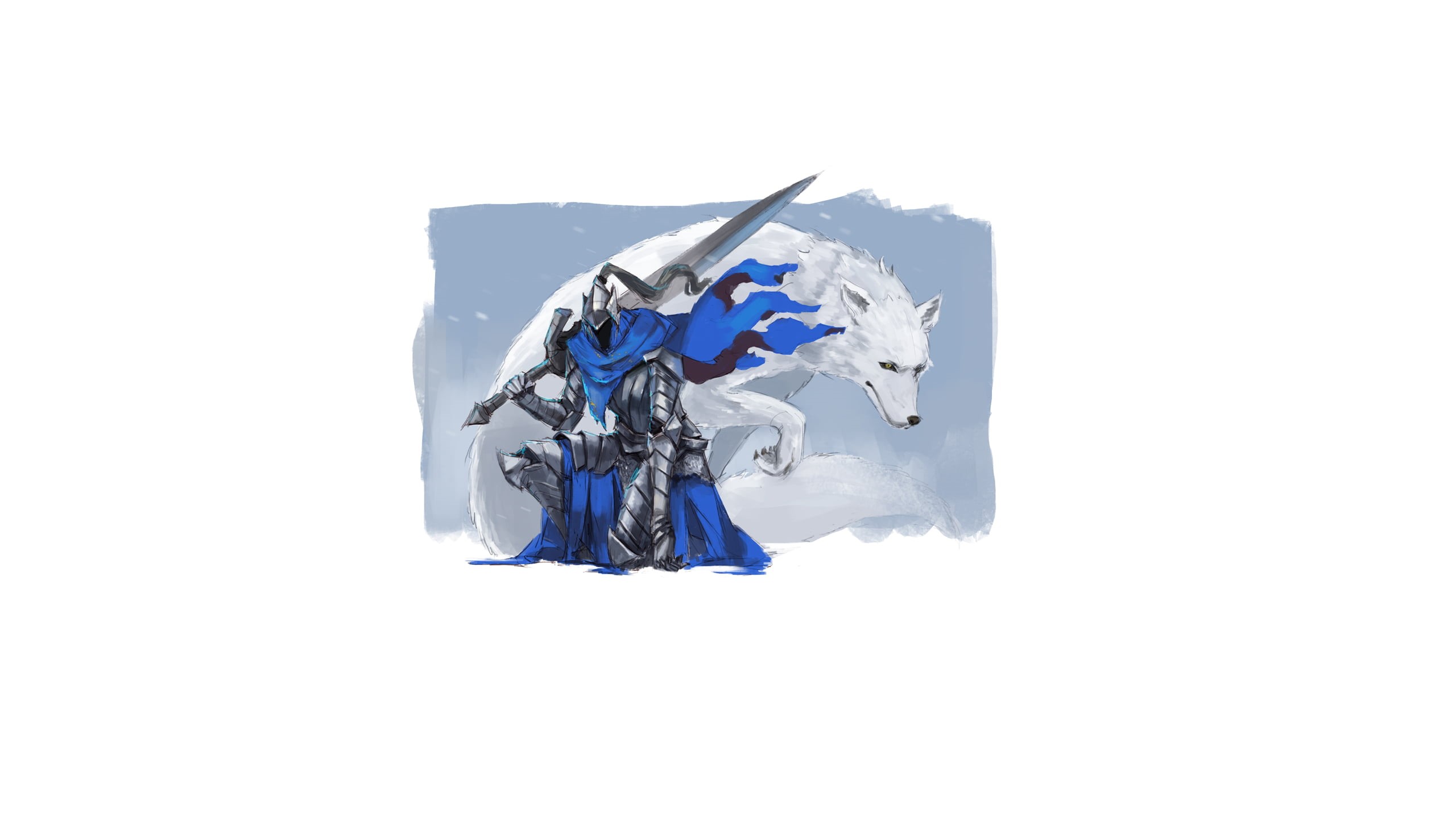 knight, sword, Artorias the Abysswalker, armor, cape, Great Grey Wolf Sif, Xuetu13, Dark Souls, 2K, HD Wallpaper