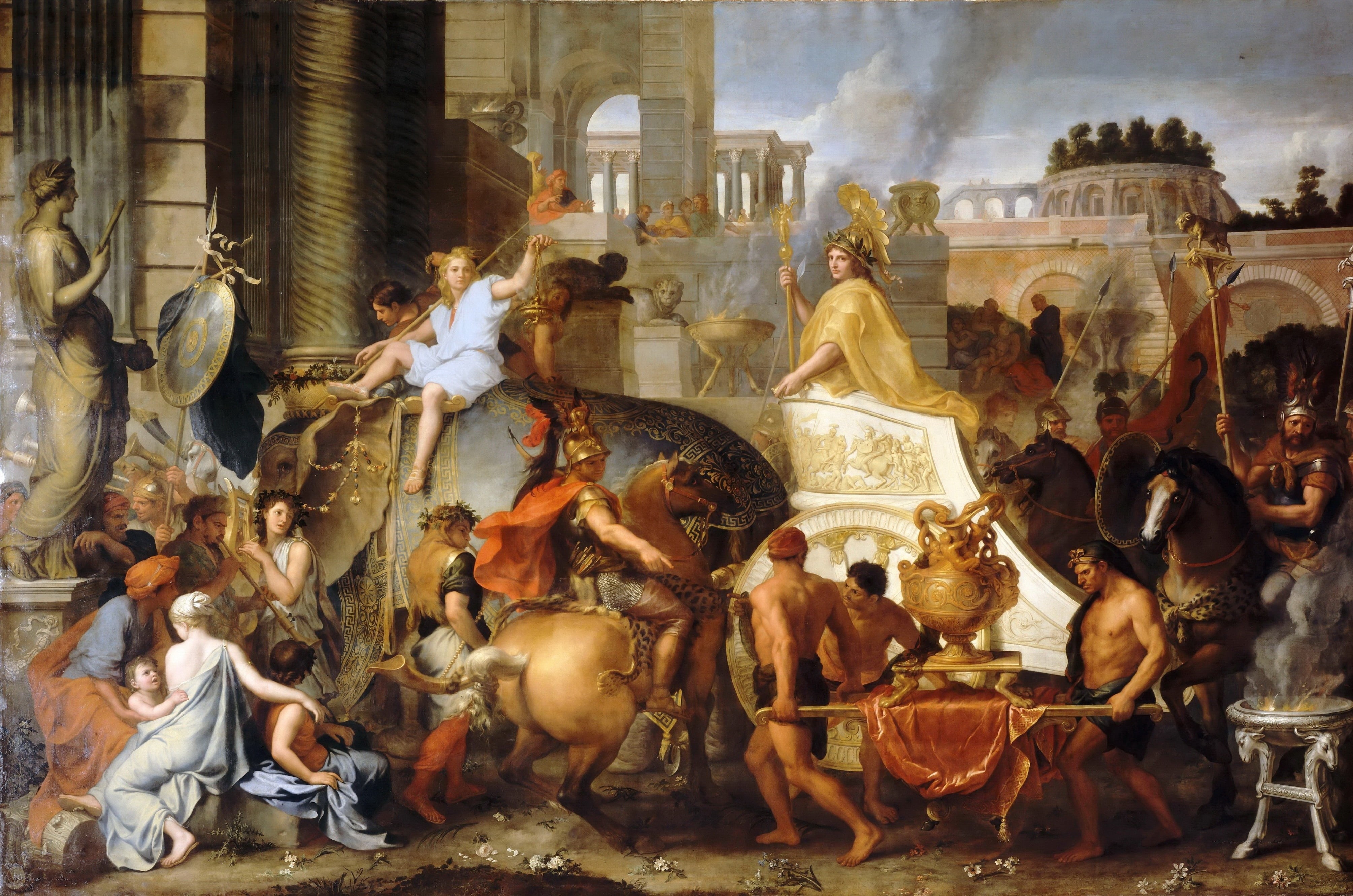 cultures, building, art and craft, building exterior, The triumphal entry of Alexander the Great into Babylon, female likeness, architecture, spirituality, HD Wallpaper