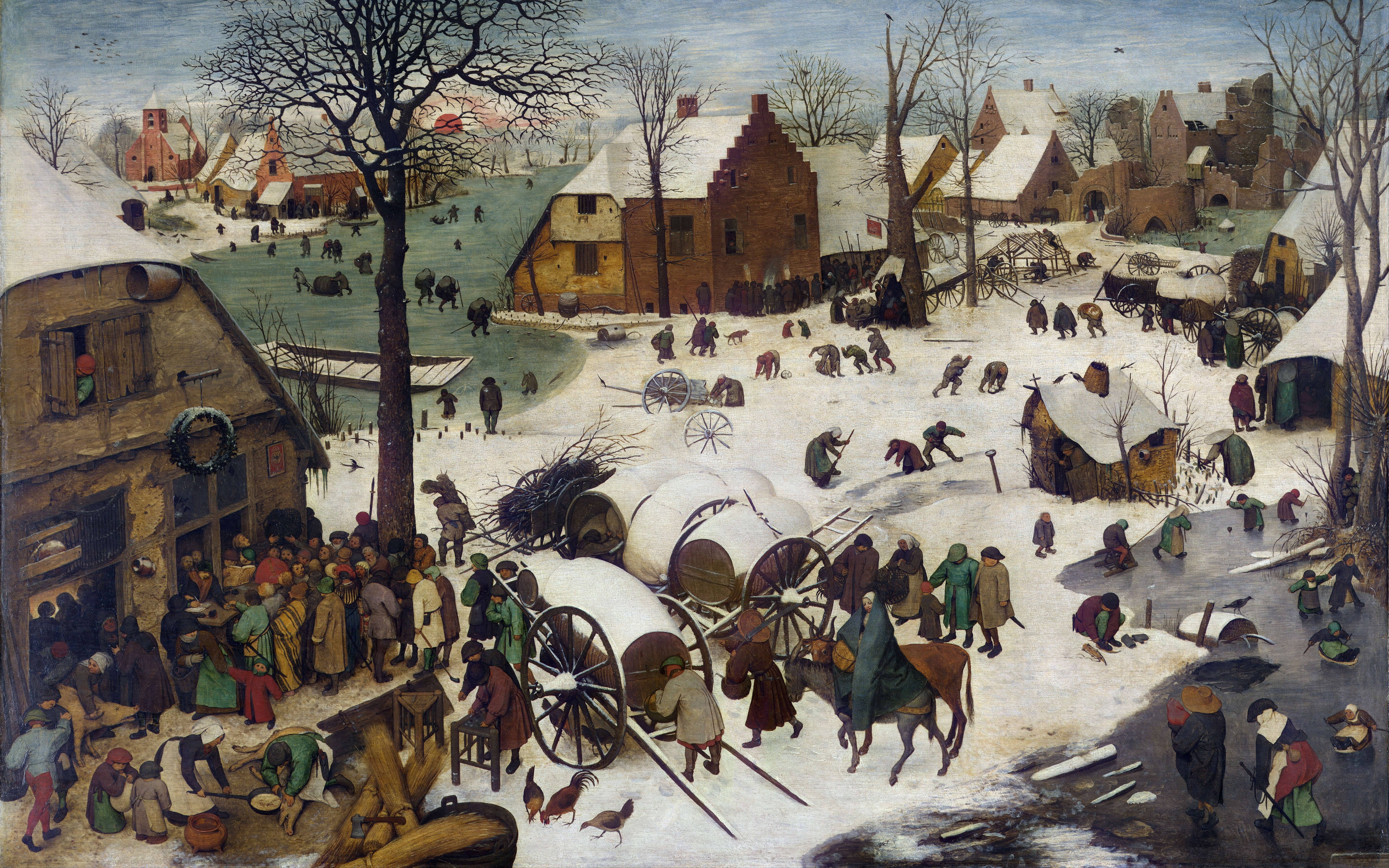 Belgium, The Census at Bethlehem, 1566, Dutch painter, oil on panel, 8K, Royal museums of fine arts, Royal Museums of Fine Arts of Belgium, Dutch painter and graphic artist, HD Wallpaper