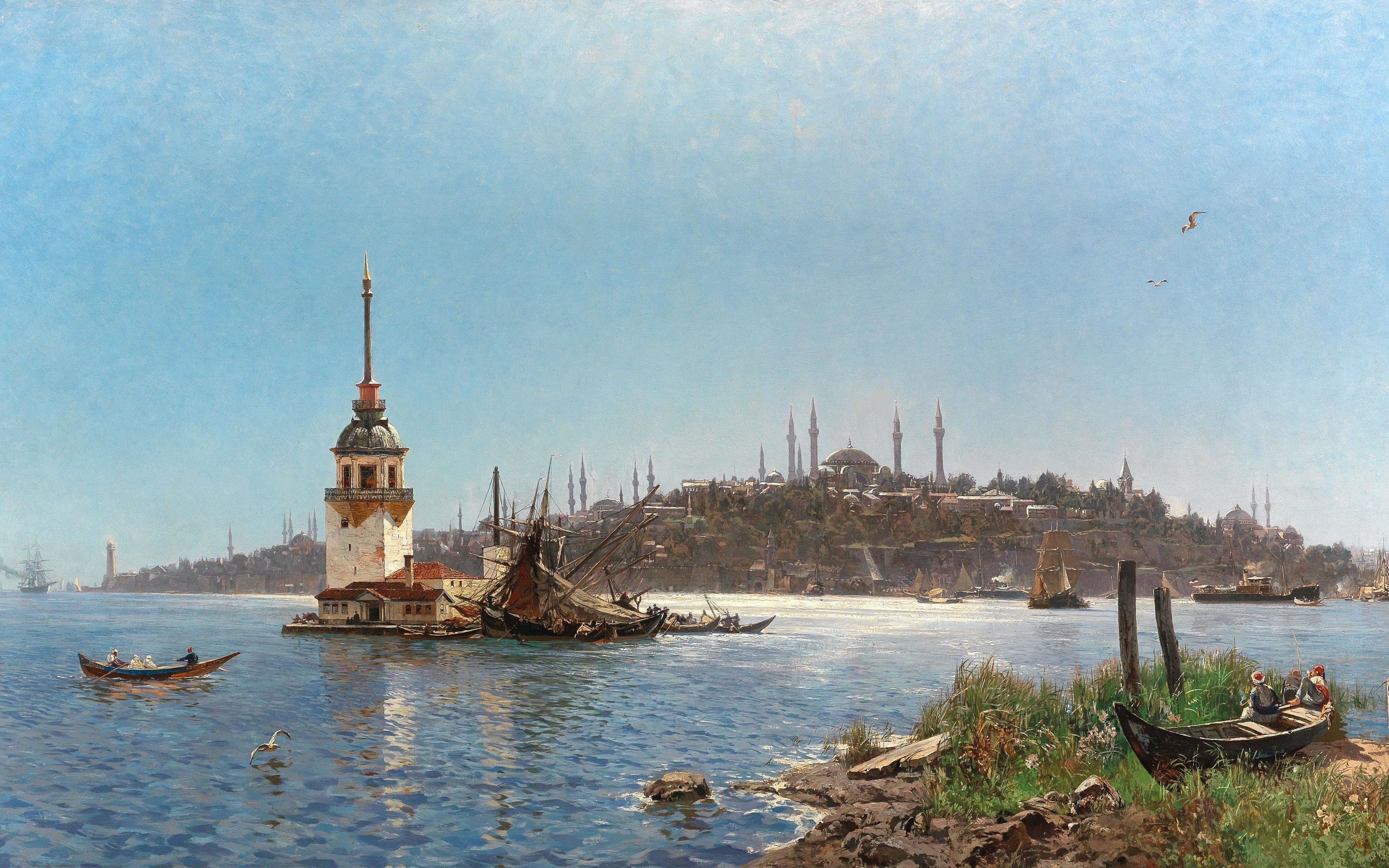 Carl Salzman, A view of Constantinople, 4K, Carl Saltzmann, German painter, Views of Constantinople, HD Wallpaper