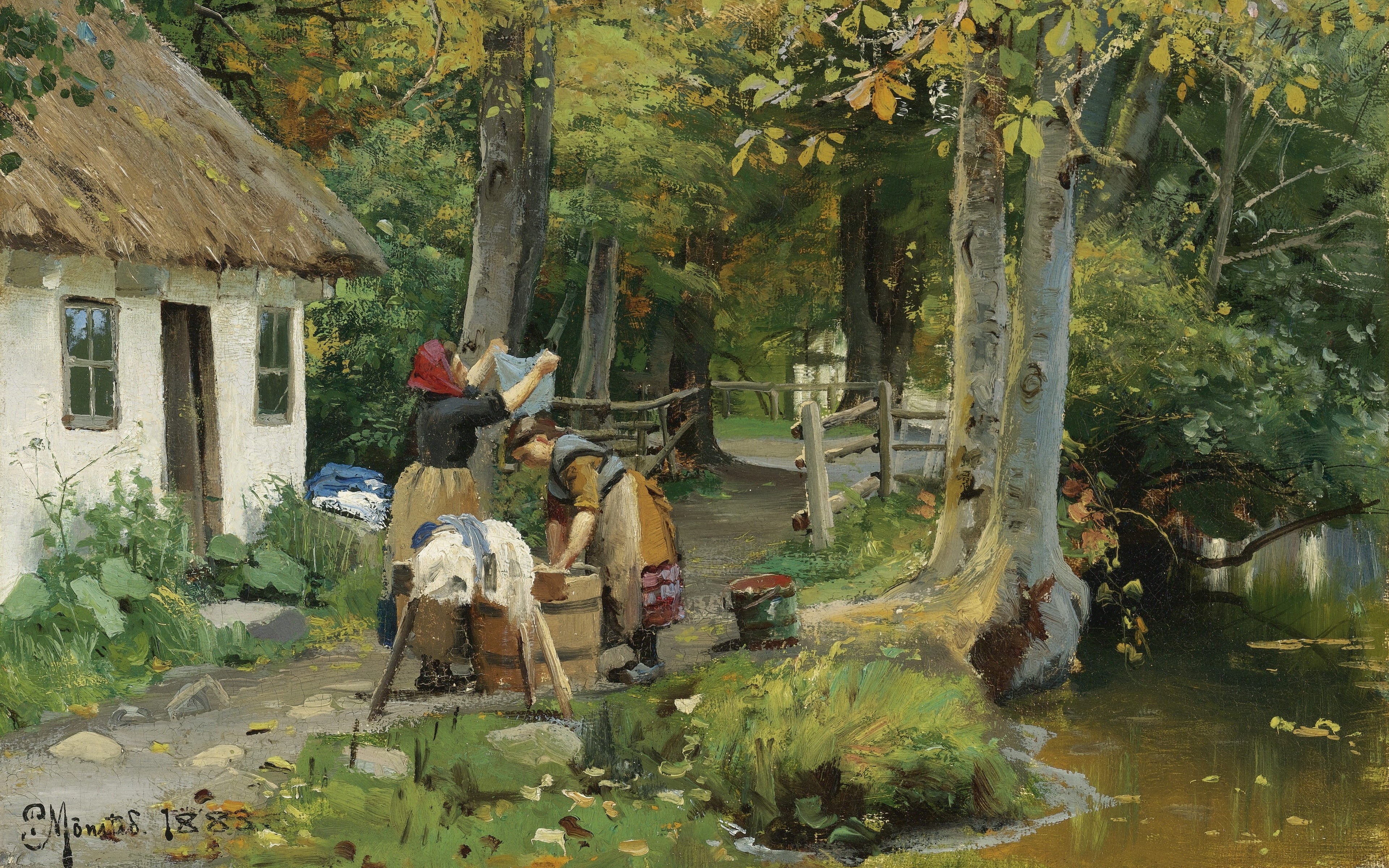 Danish realist painter, Peter Merk Of Menstad, Danish painter, Laundry day, Washing Day, 4K, 1883, Peder Mørk Mønsted, HD Wallpaper