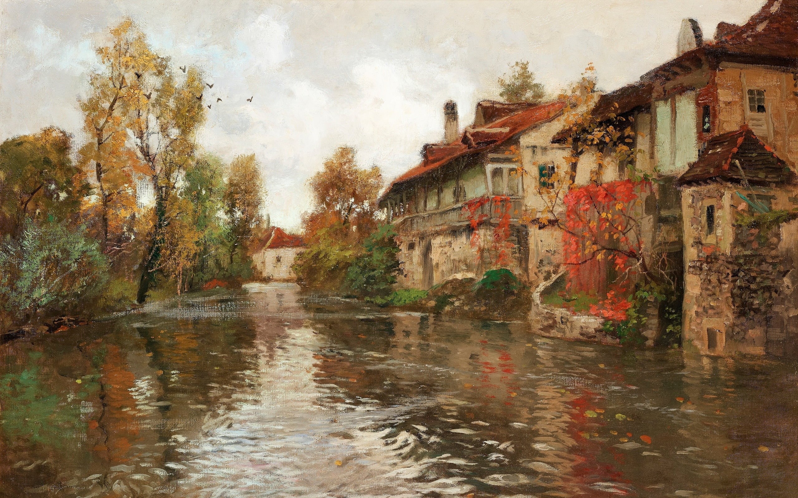 Beaulieu, Frits Thaulow, Norwegian impressionist painter, Frits Thaulov, 2K, 1903, Norwegian painter, Along the river, HD Wallpaper
