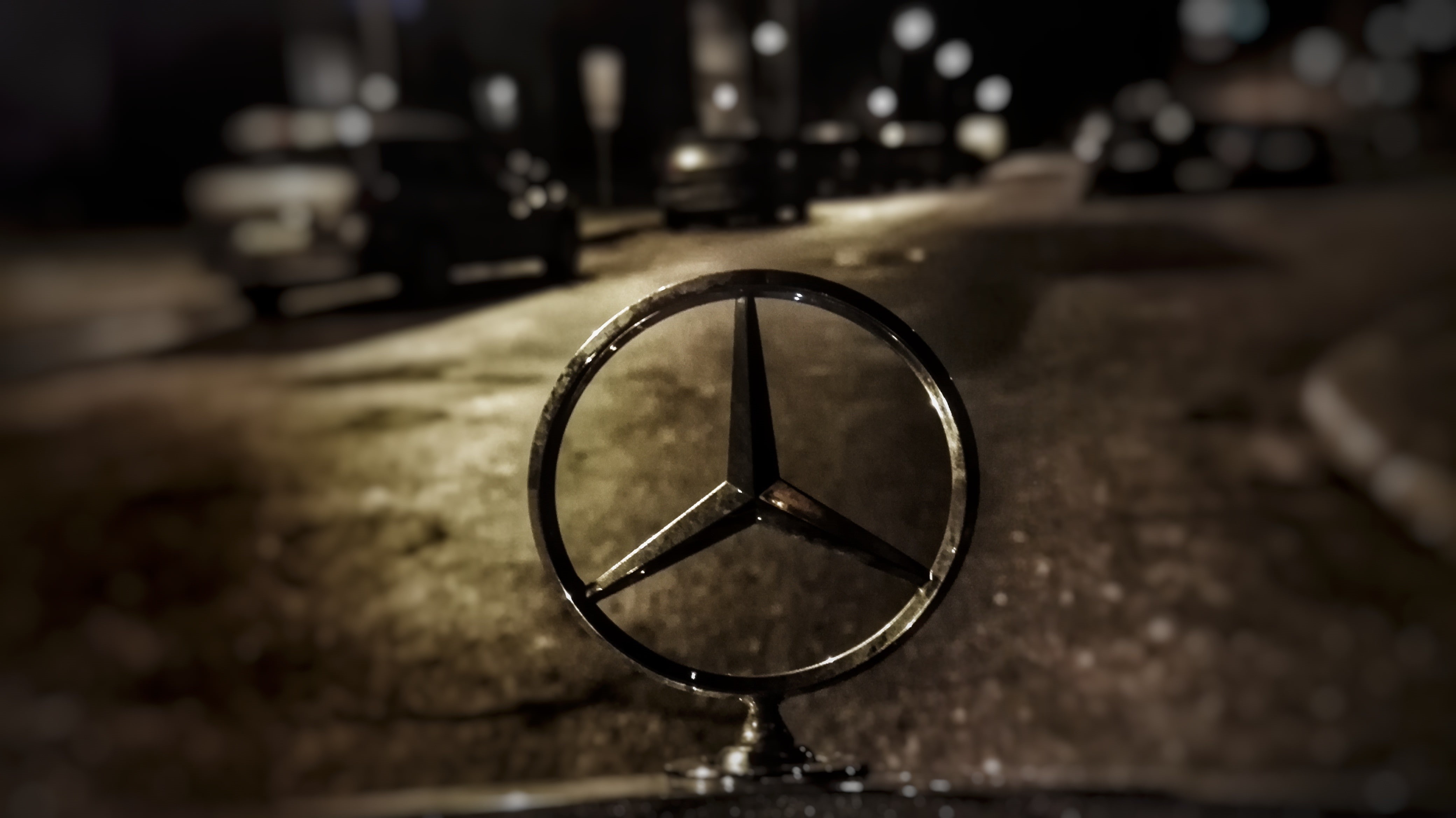 mercedes benz logo, night, metal, geometric shape, selective focus, still life, eyeglasses, ring, no people, focus on foreground, jewelry, glasses, illuminated, HD Wallpaper