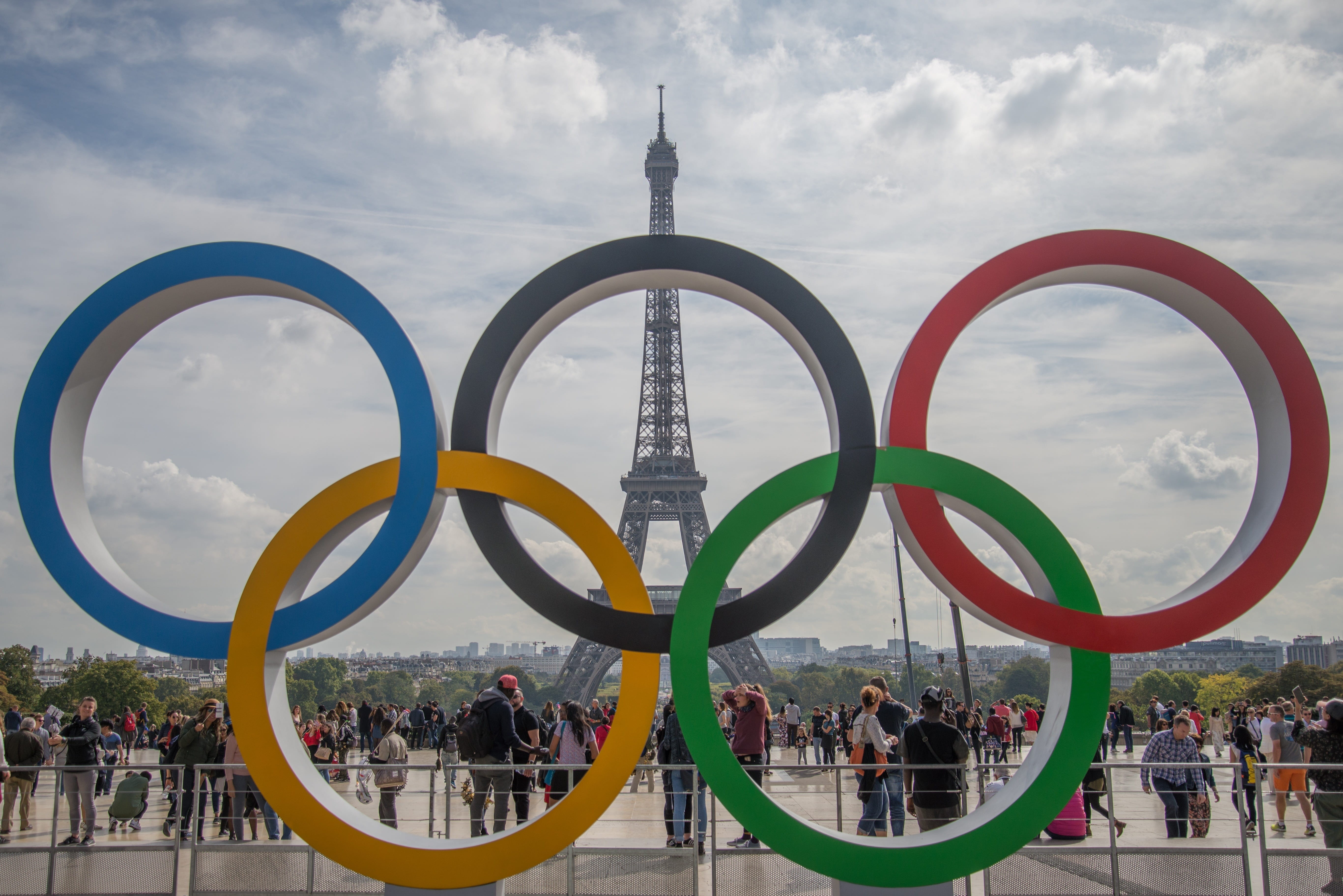 city, travel, shape, paris, olympic rings, leisure activity, circle, outdoors, building exterior, tower, eiffel tower, geometric shape, real people, built structure, HD Wallpaper