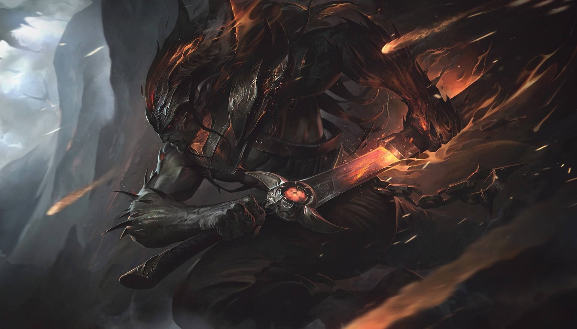 Alex Flores, the demon Yasuo, Nightbringer Yasuo, art, the demon, the game, 1080P, League of Legends, HD Wallpaper