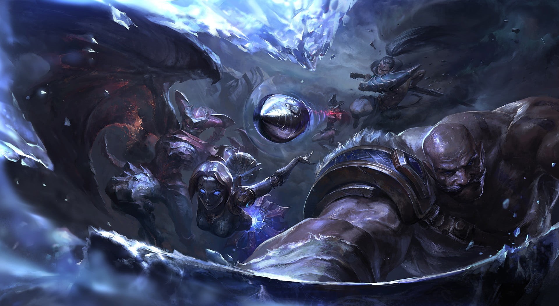 animal wildlife, Caitlyn, Orianna, water, large group of animals, cold temperature, Shyvana  (League of Legends), nature, no people, 1080P, lol, Yasuo (League of Legends), HD Wallpaper