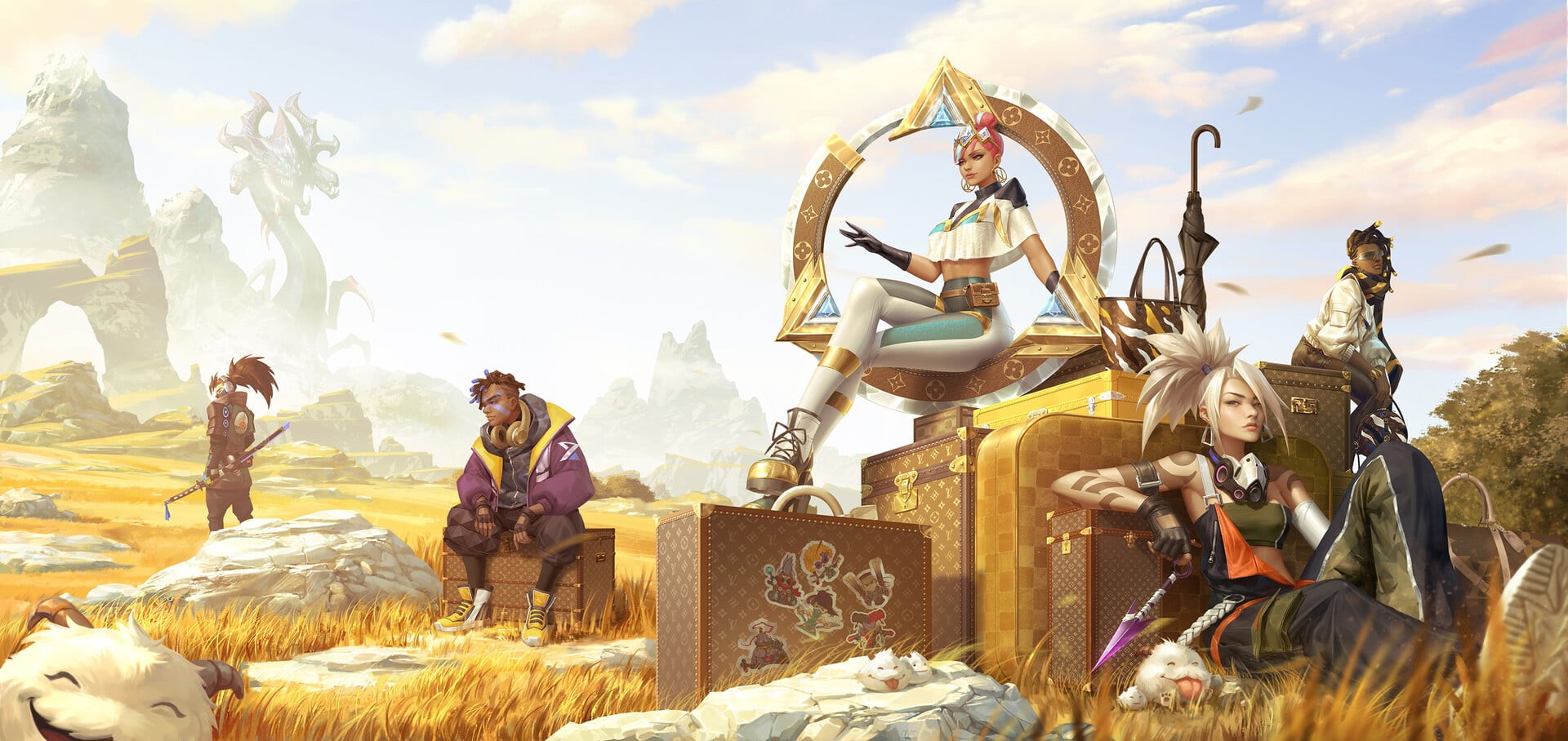 illustration, Ekko (Leauge of Legends), Senna (League of Legends), Louis Vuitton, gold, Yasuo (League of Legends), 1080P, digital art, Akali(League of Legends), HD Wallpaper