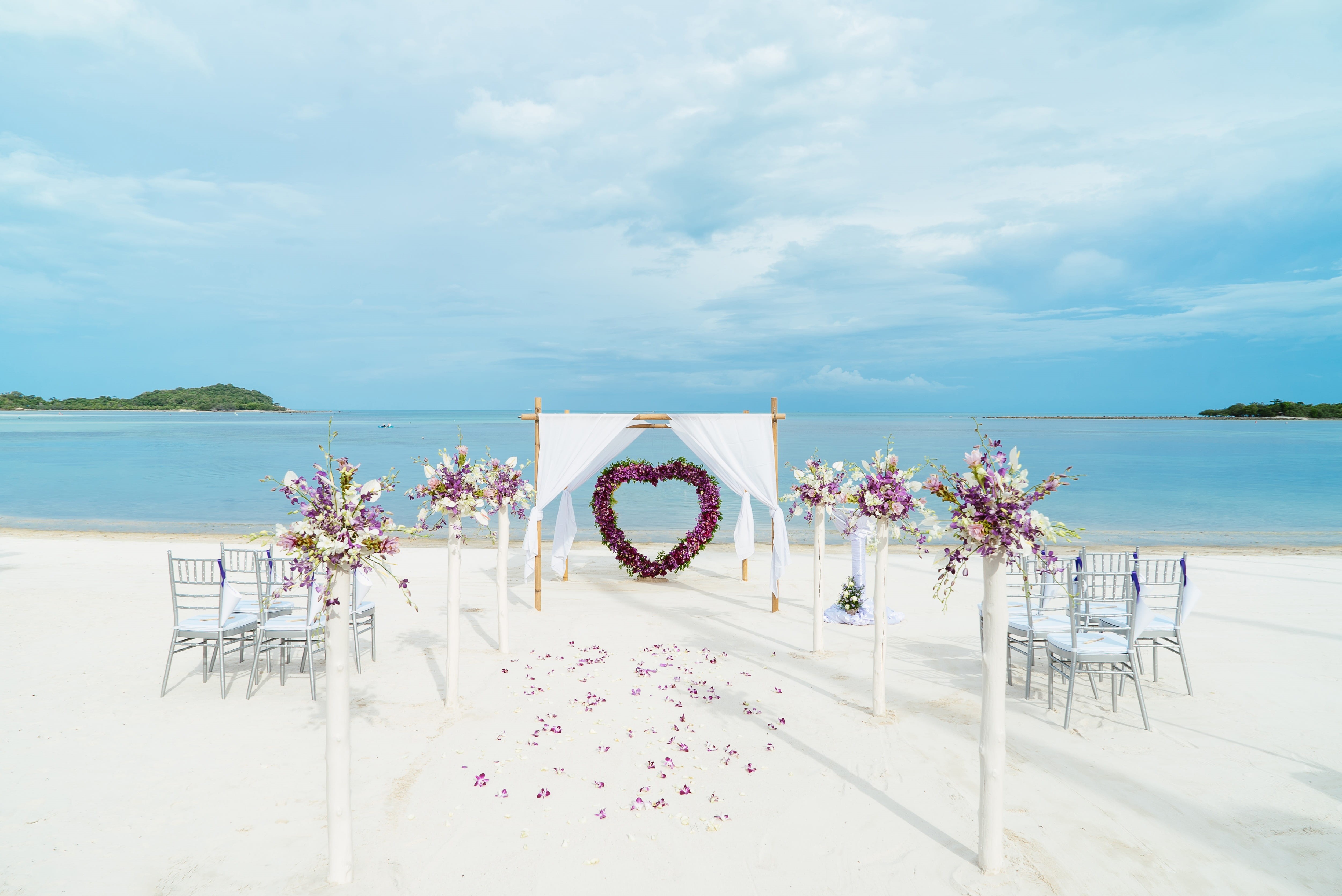 ceremony, day, marriage, chair, flowering plant, nature, flower, travel destinations, scenics - nature, outdoors, cloud - sky, sunset, aisle, koh, romantic, HD Wallpaper