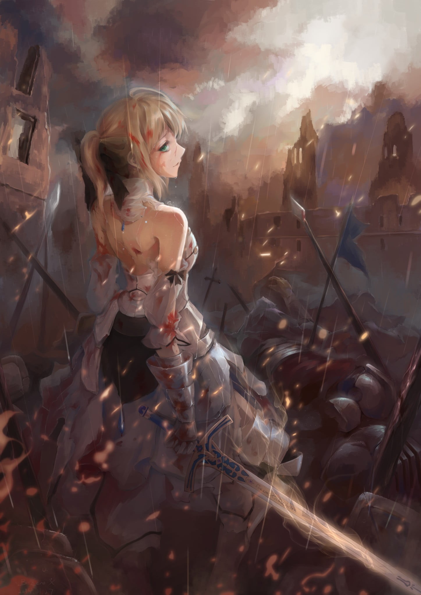 sword, females, lifestyles, hair, holding, illuminated, leisure activity, real people, indoors, young women, female, Fate/Stay Night, group of people, Saber, Phone HD Wallpaper
