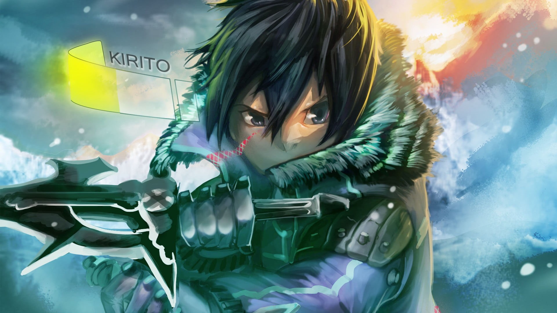 1080P, kazuto, video Game, nature, anime, technology, artwork, brunette, orange eyes, glass - material, kirito, portrait, headshot, redhead, men, dark hair, HD Wallpaper