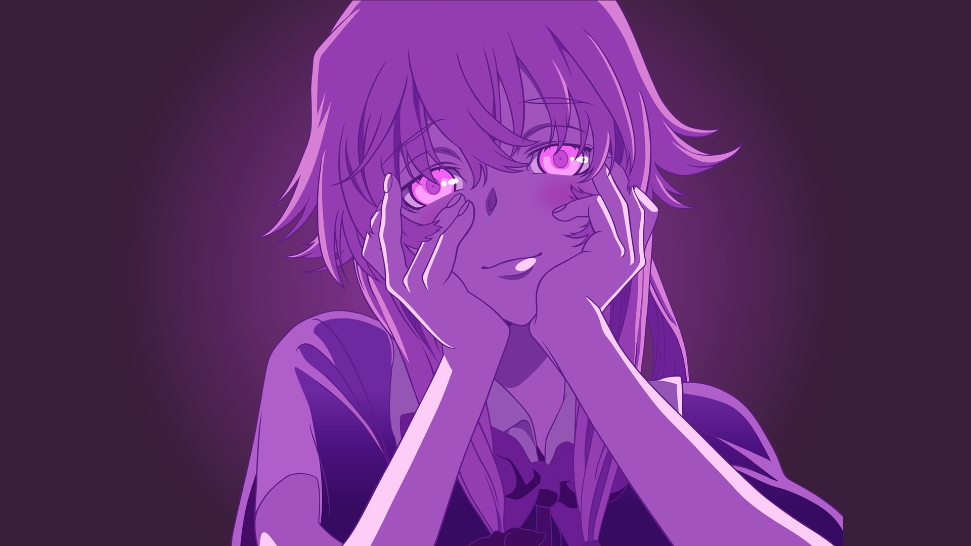 purple, one person, headshot, adult, Mirai Nikki, female, anime, beautiful people, women, females, hair, character, portrait, young adult, hairstyle, human head, HD Wallpaper