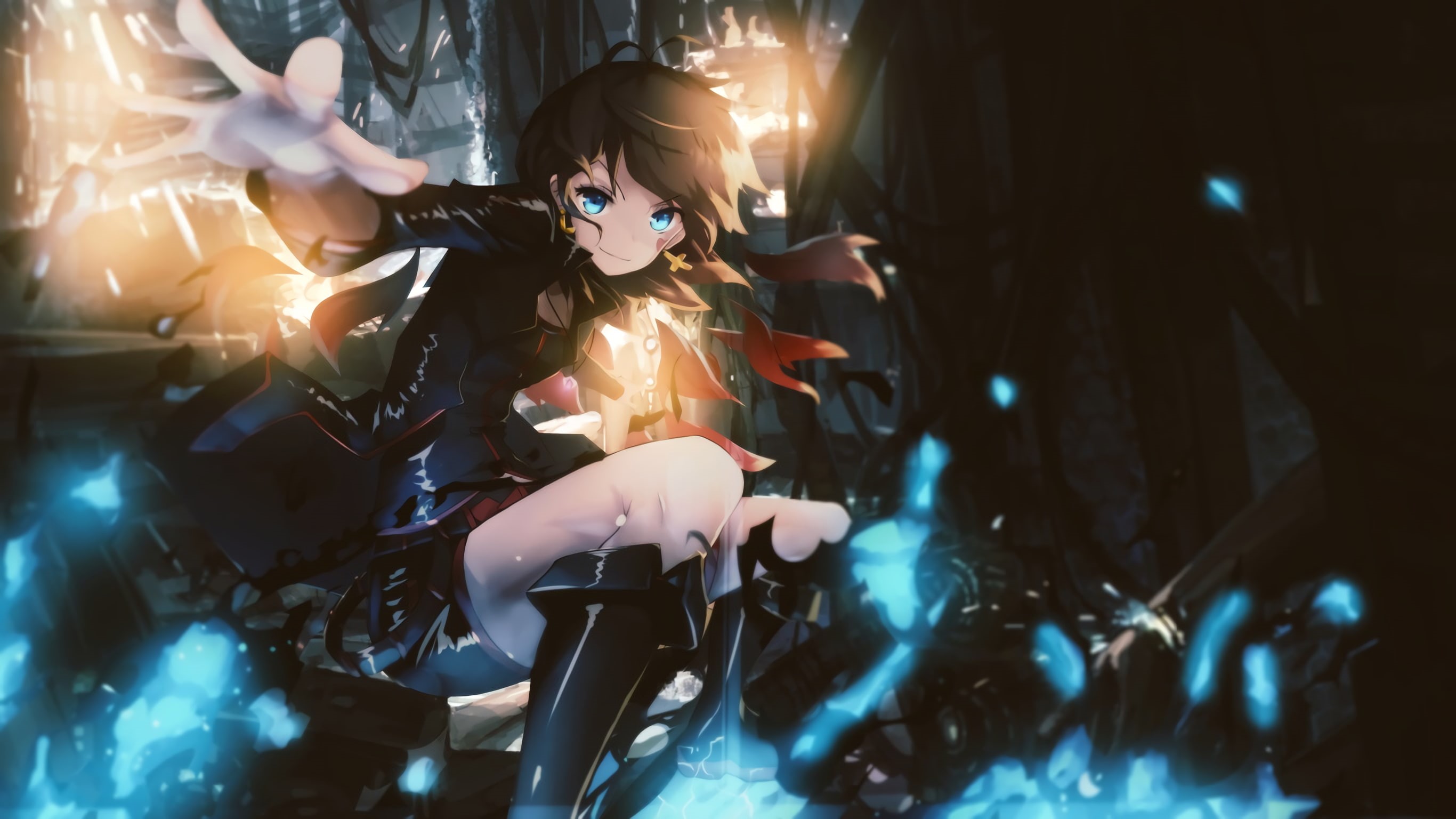 night, fashion, women, Pixiv Fantasia, illuminated, adult, two people, 2K, anime girls, leisure activity, lifestyles, childhood, front view, glowing, casual clothing, HD Wallpaper