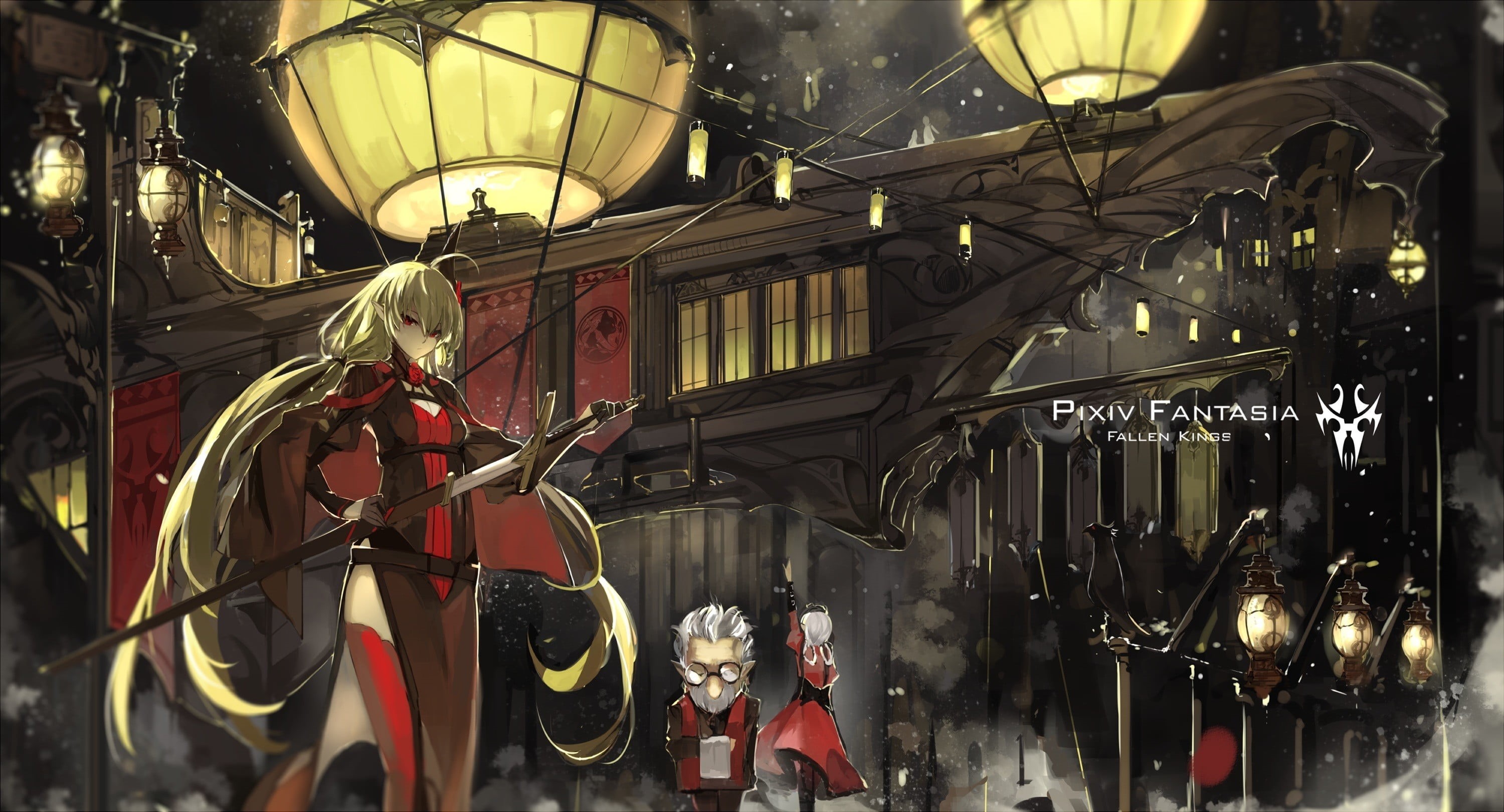 city, no people, night, architecture, focus on foreground, electric lamp, illuminated, anime, Pixiv Fantasia: Fallen Kings, original characters, Armeechef, HD Wallpaper
