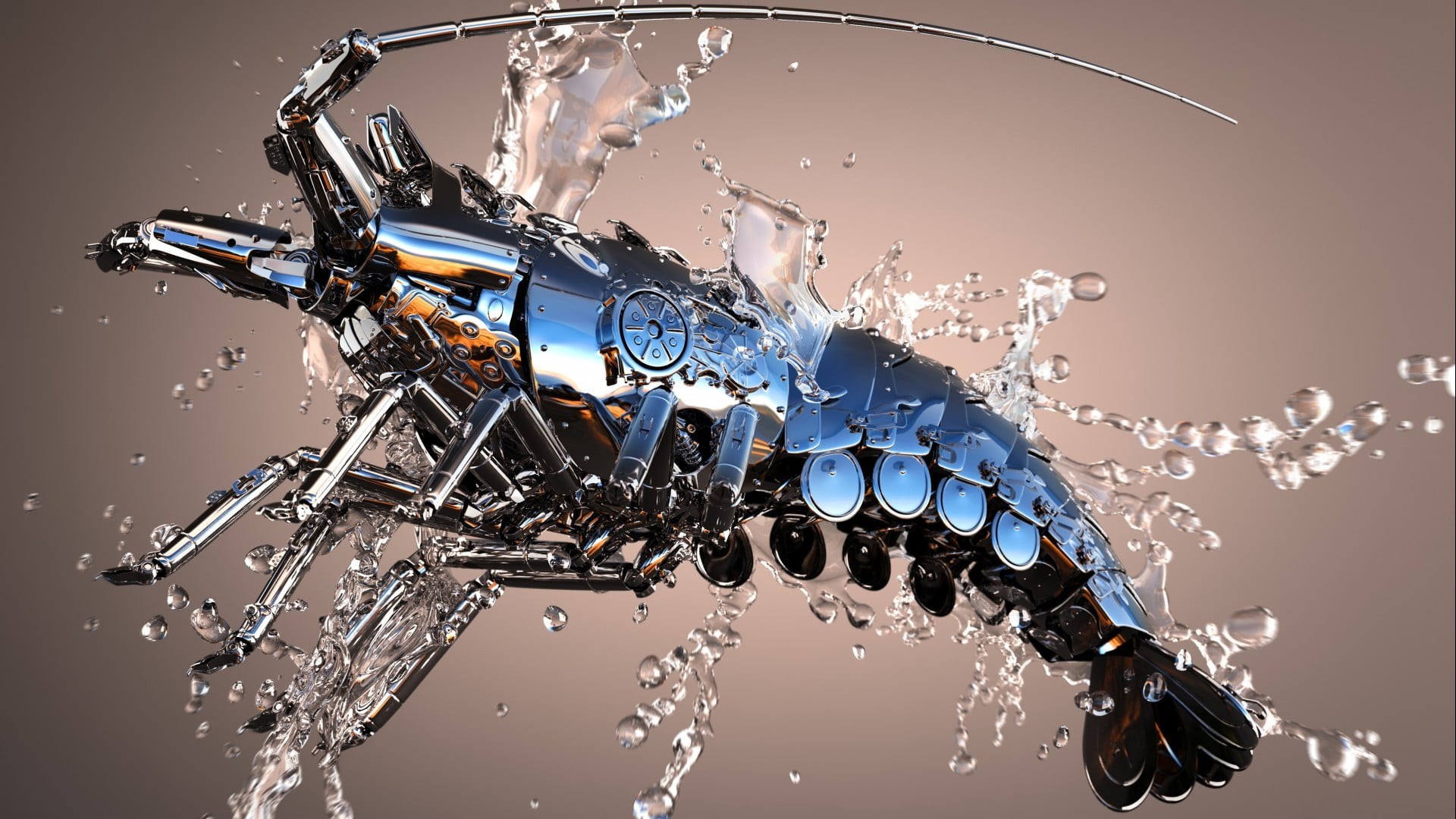 blue, render, drop, studio shot, impact, nature, demolished, metal, fountain, close-up, breaking, silver colored, motion, technology, lobsters, water drops, HD Wallpaper