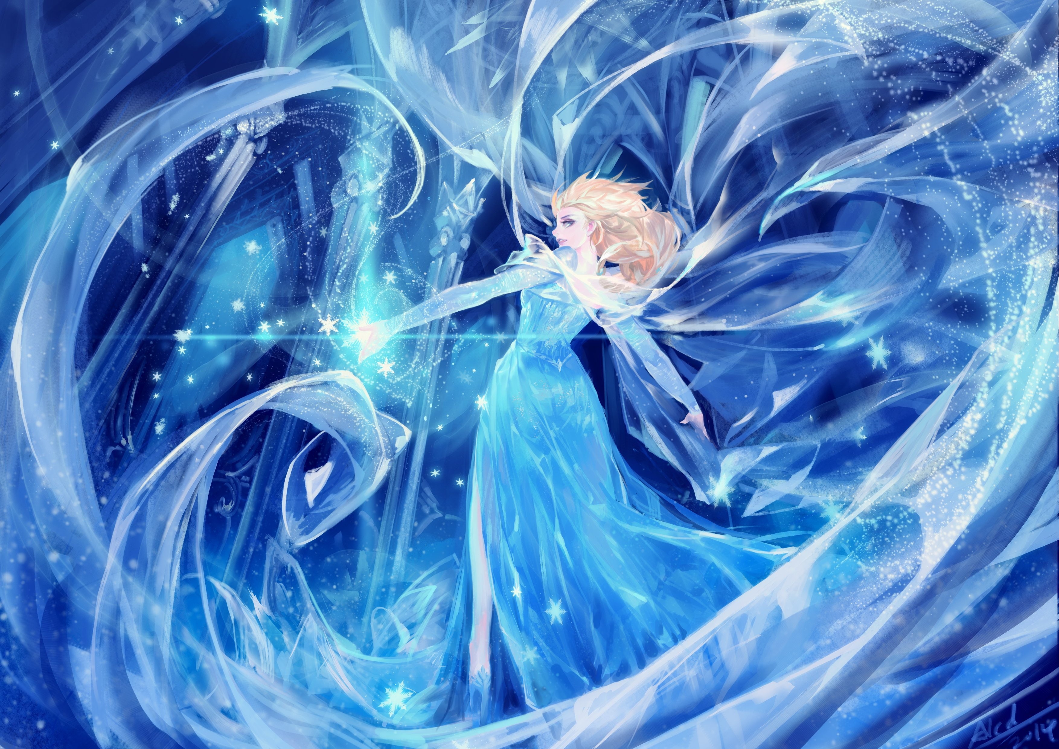 hair, signed, blonde, blue, snow, family, fantasy, elsa, 2K, adventure, frozen, animation, disney, alcd, musical, 1frozen, dress, comedy, eyes, HD Wallpaper