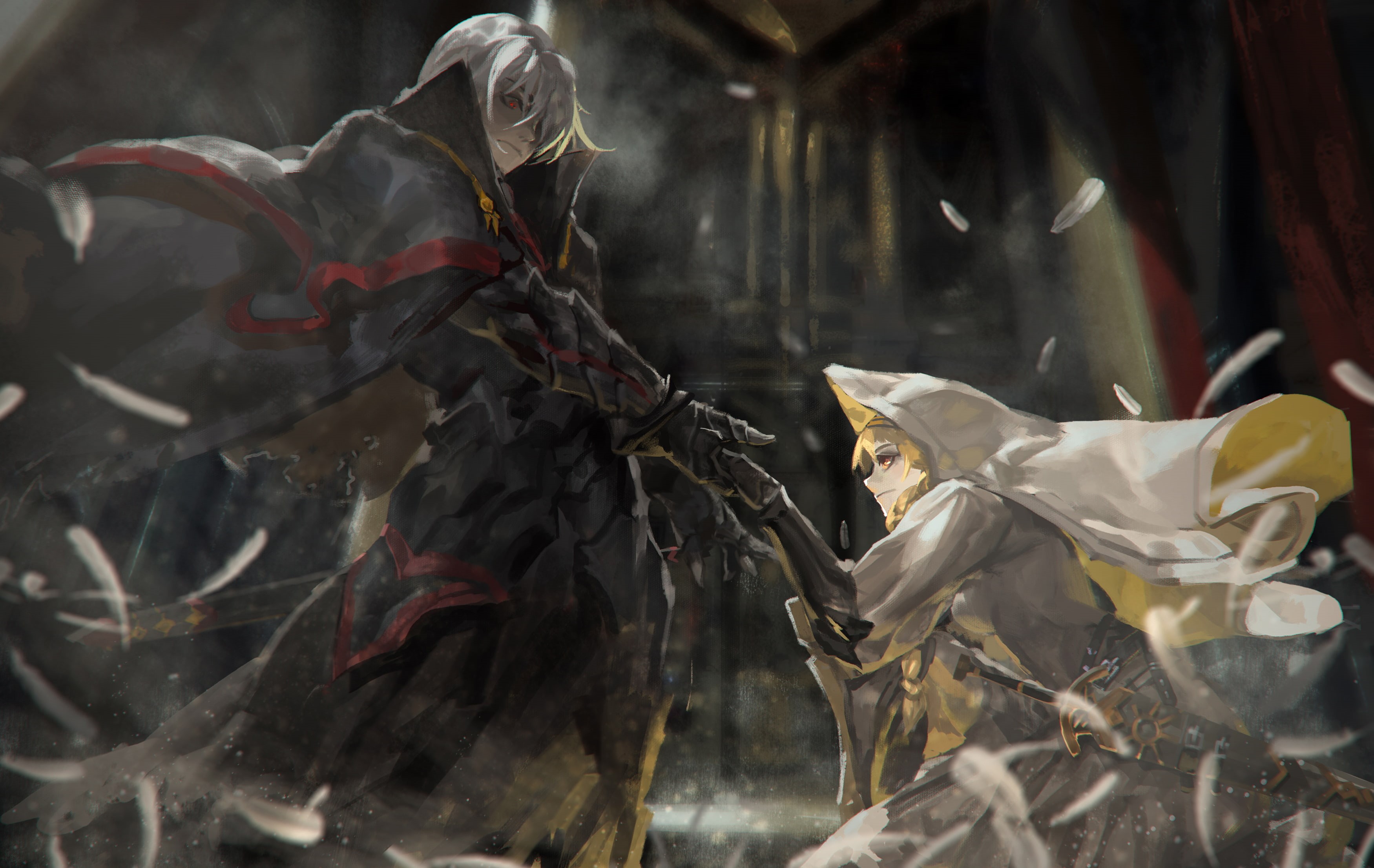 sword, girl, 2K, art, alcd, guy, anime, weapons, hood, HD Wallpaper