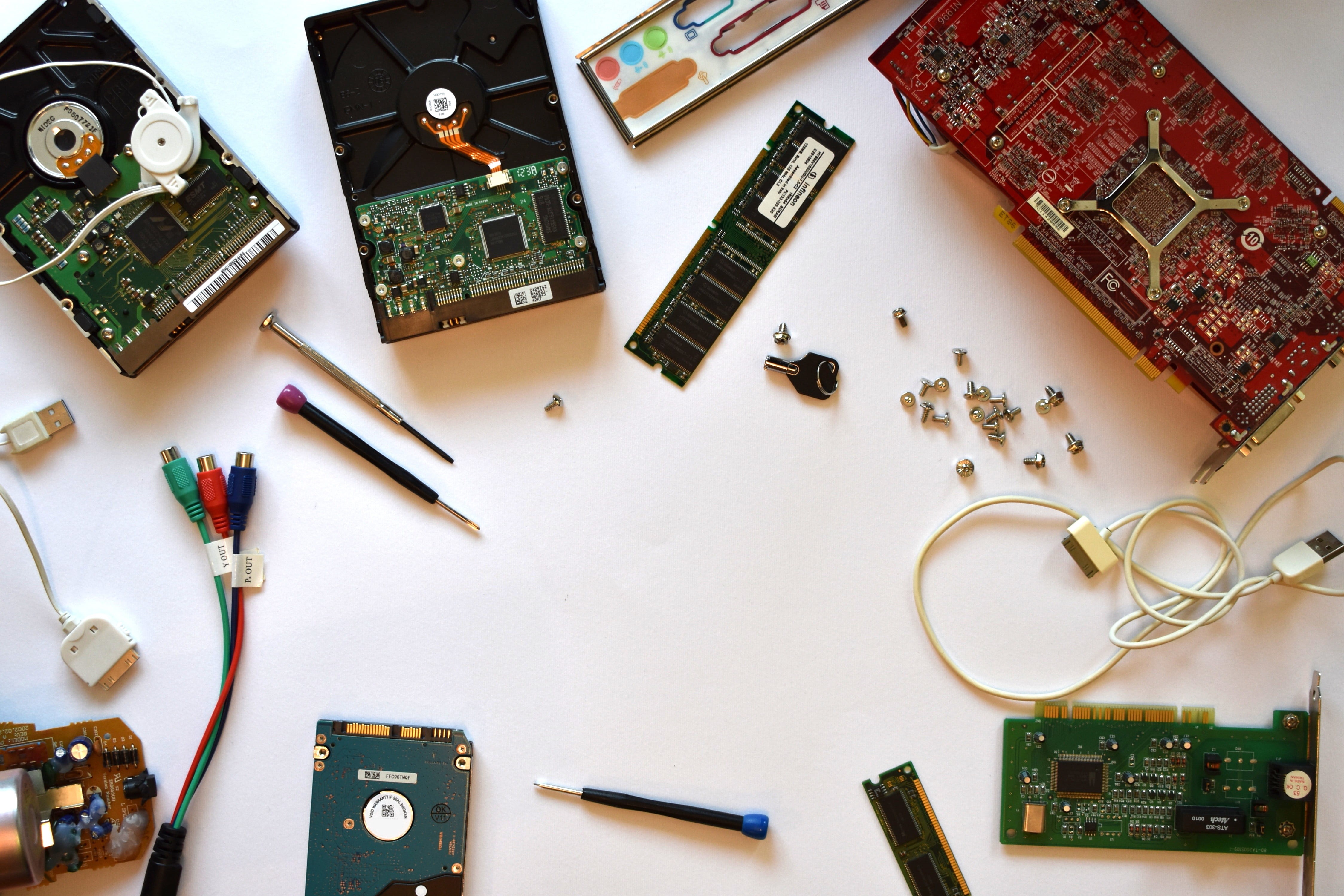 flatlay, art and craft, directly above, pc, indoors, 4K, technology, computer service, wood - material, creativity, cards, high angle view, large group of objects, HD Wallpaper