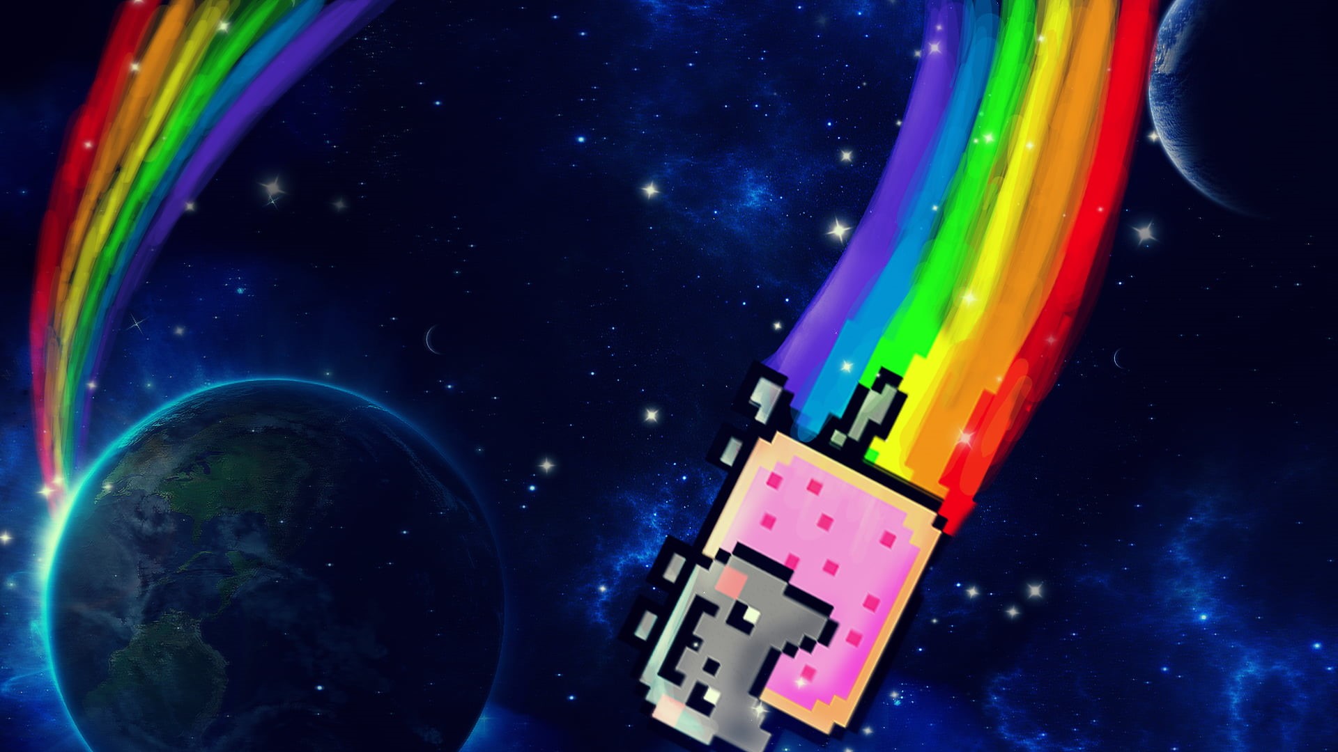 space exploration, galaxy, technology, multi colored, space, high angle view, cat, no people, astronomy, nature, sky, star - space, nyan, outdoors, digital composite, HD Wallpaper