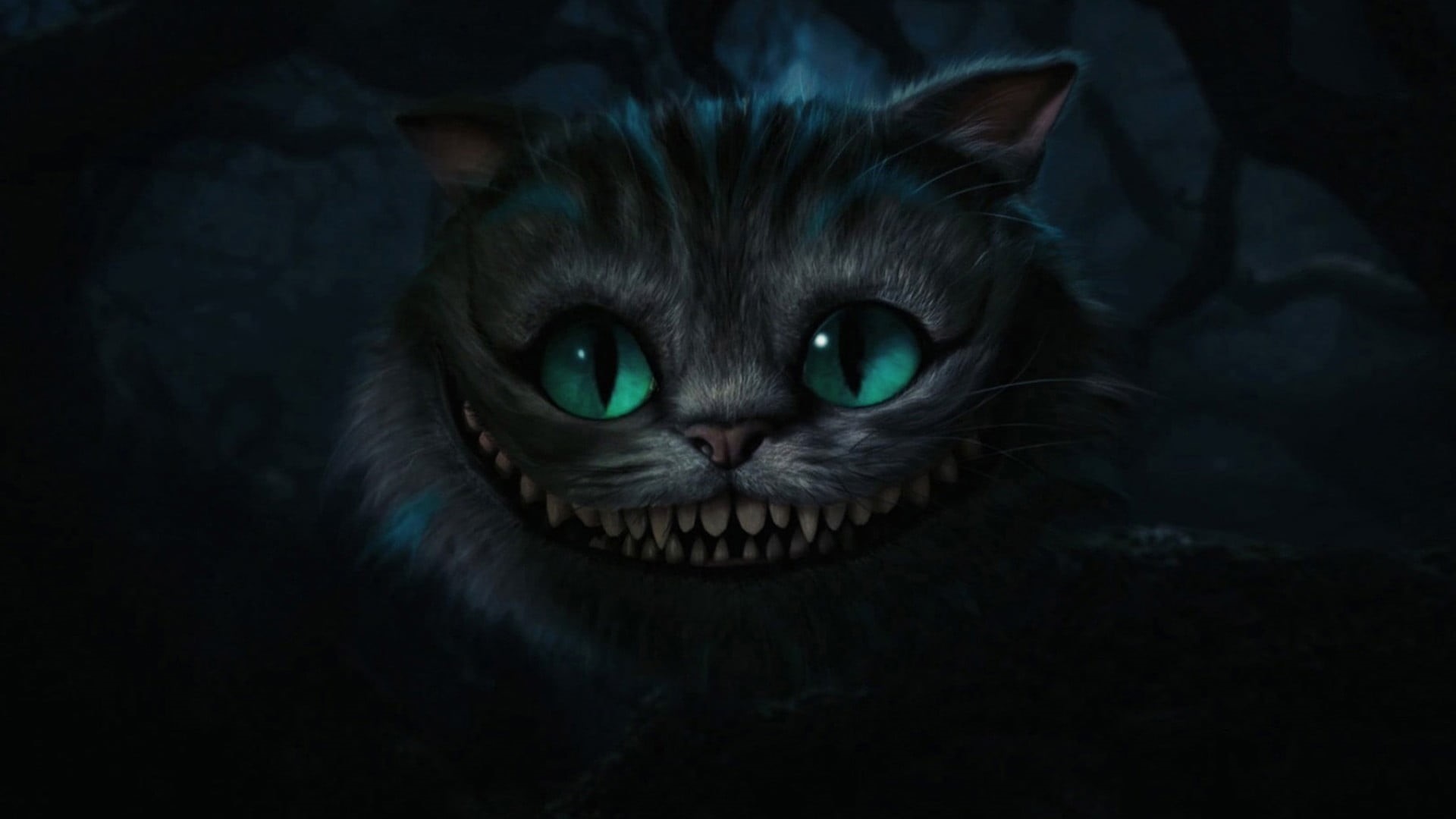 eye, domestic, people, feline, looking at camera, mammal, Cheshire Cat, whisker, portrait, animal eye, cheshire, movies, evil, pets, illustration, black background, HD Wallpaper