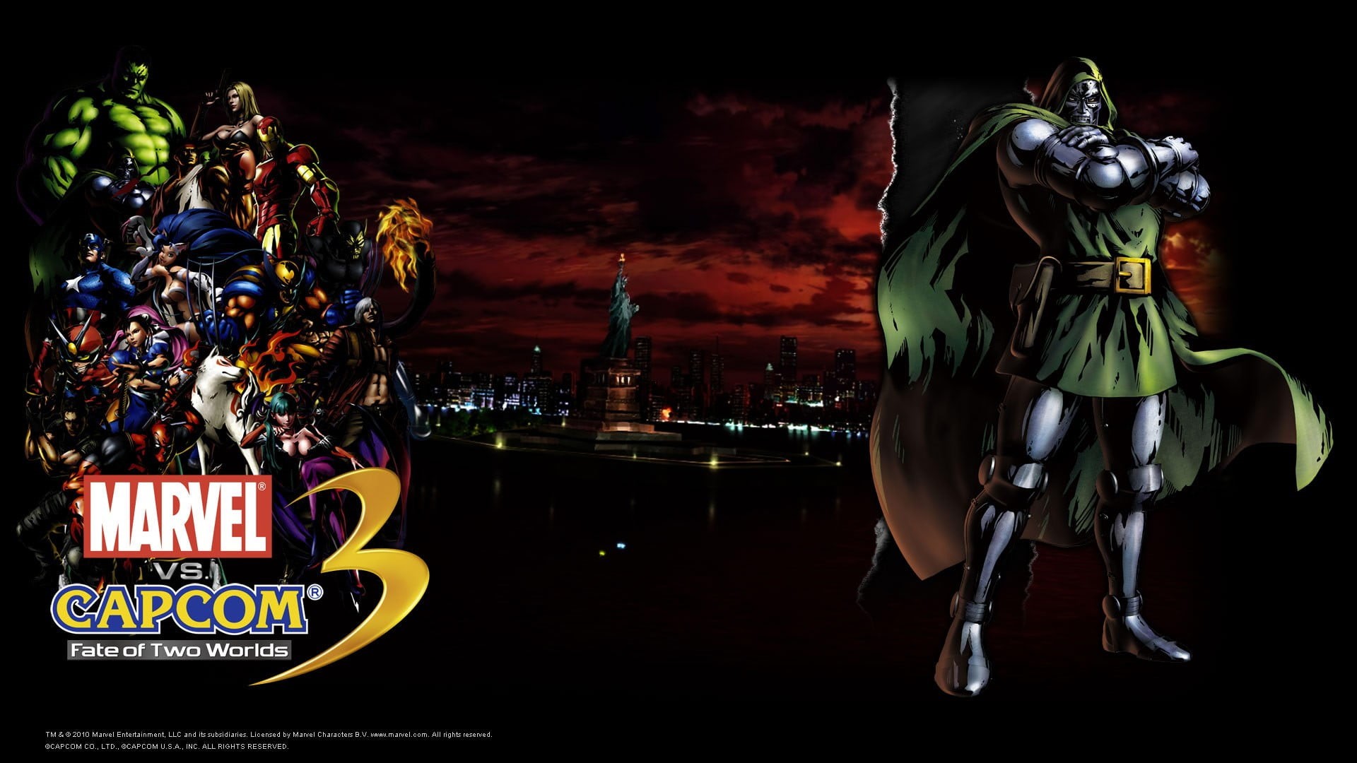 outdoors, multi colored, nature, Marvel vs. Capcom 3, capcom, city, building exterior, Dr. Doom, human representation, western script, built structure, HD Wallpaper
