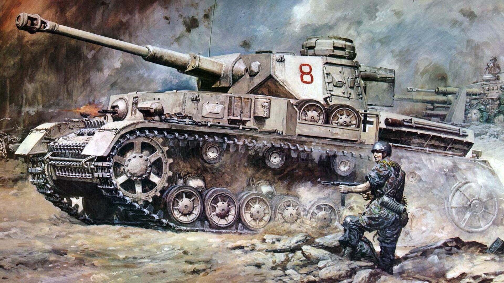 Pz. IV, near, aggression, day, Panzerkampfwagen IV, conflict, soldier, military, old, art, weapon, T‑IV, figure, illustration, gun, nature, German medium tank during world war II, HD Wallpaper