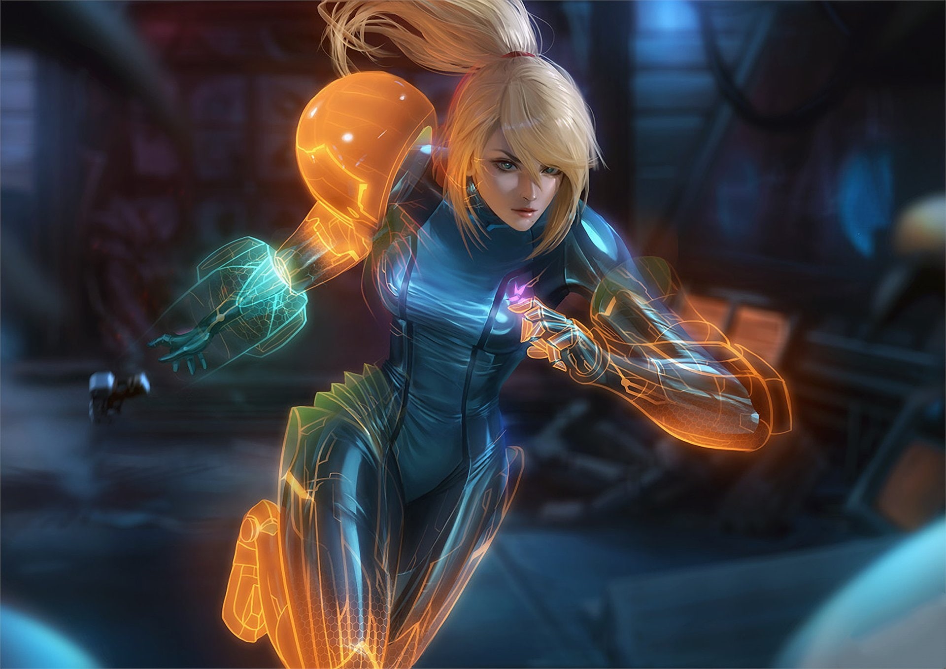 Blonde, Metroid: Other M, Video Game, Girl, Samus Aran, Glow, 1080P, Bodysuit, HD Wallpaper