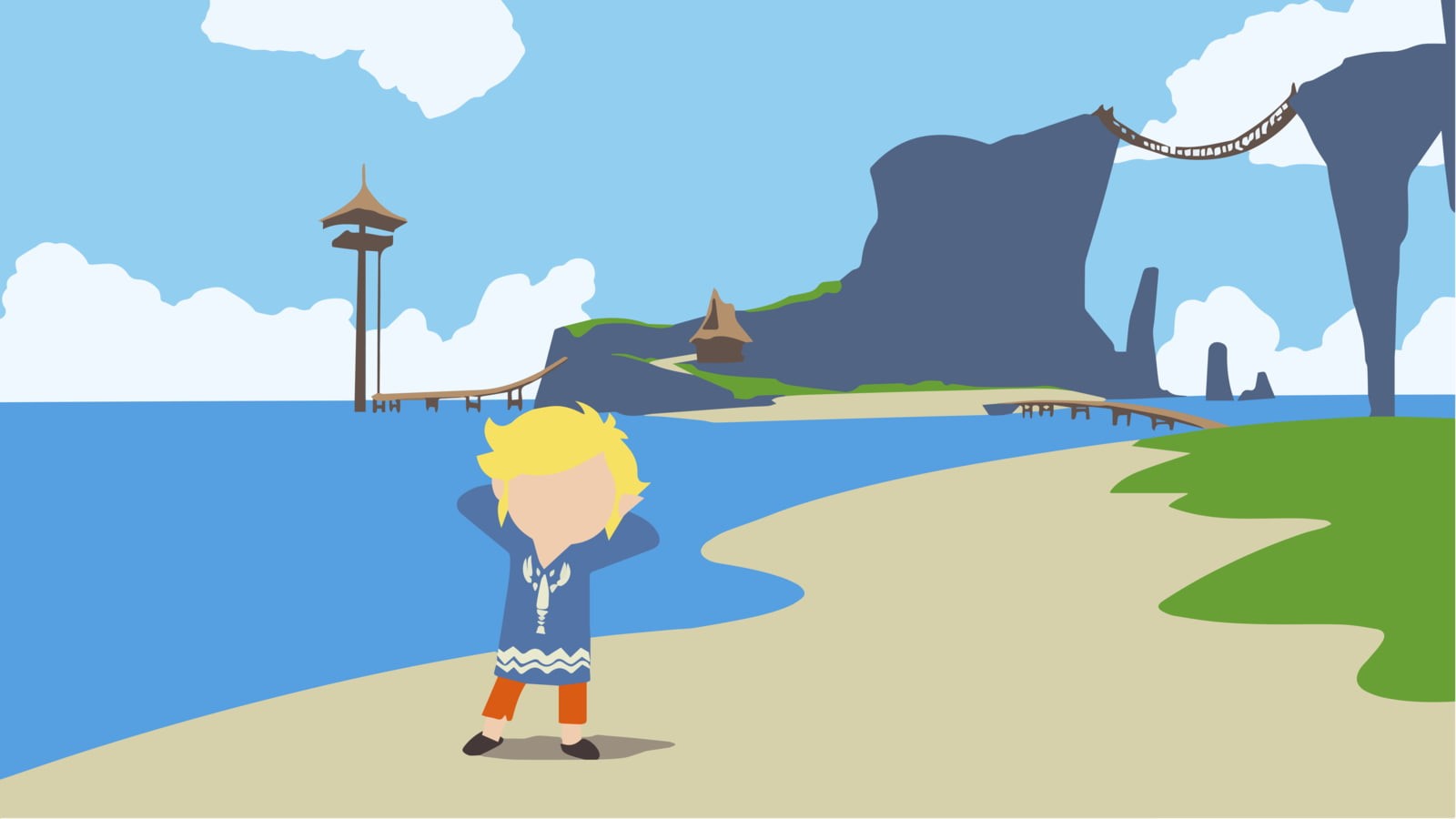 sport, day, sky, outdoors, cartoon, silhouette, vector art, blue, travel, The Legend of Zelda, The Legend of Zelda: Wind Waker, nature, full length, sign, HD Wallpaper