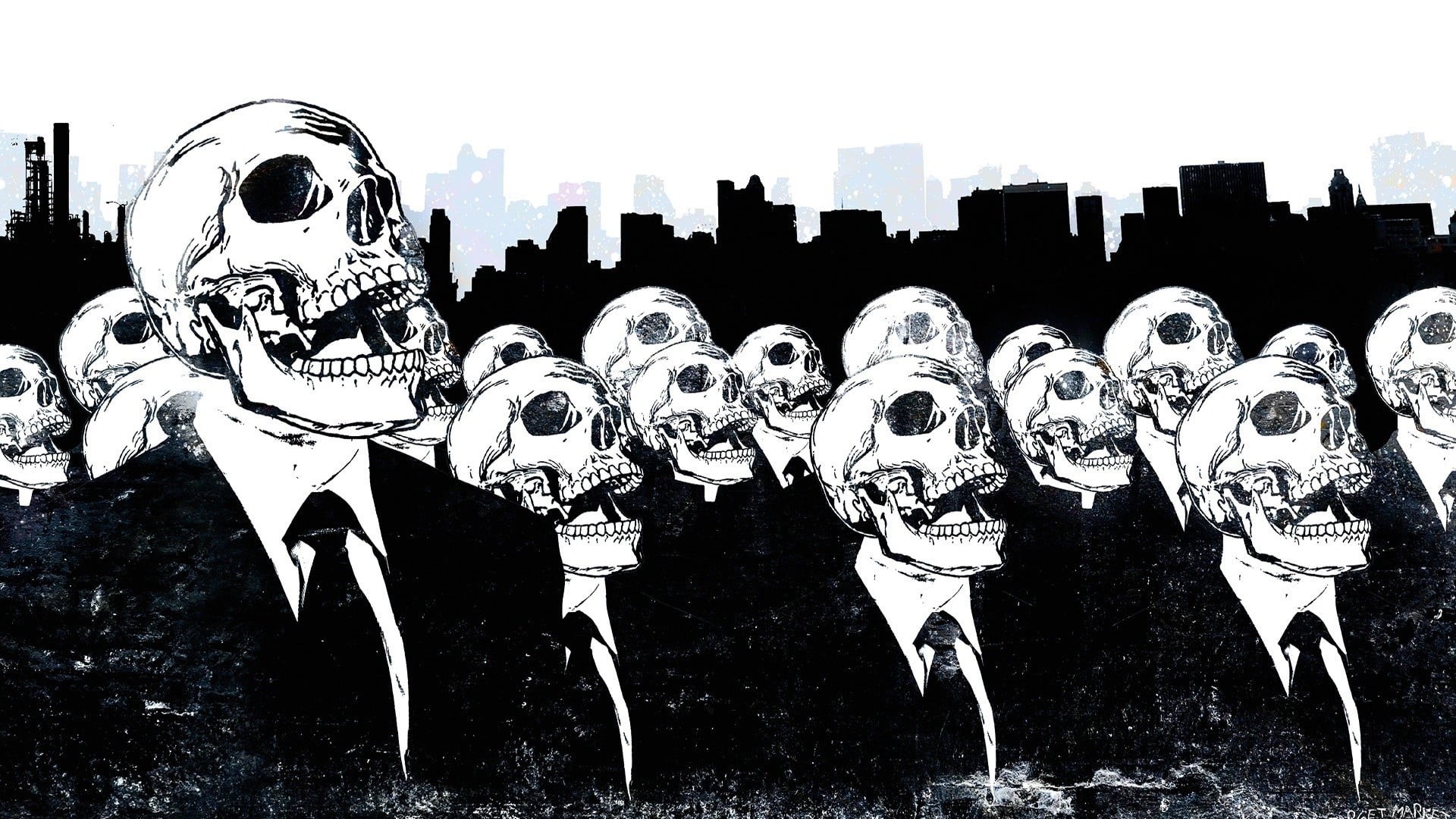 in a row, architecture, illustration, creativity, skyline, building, artwork, side by side, suits, representation, skeleton, sky, arts culture and entertainment, HD Wallpaper