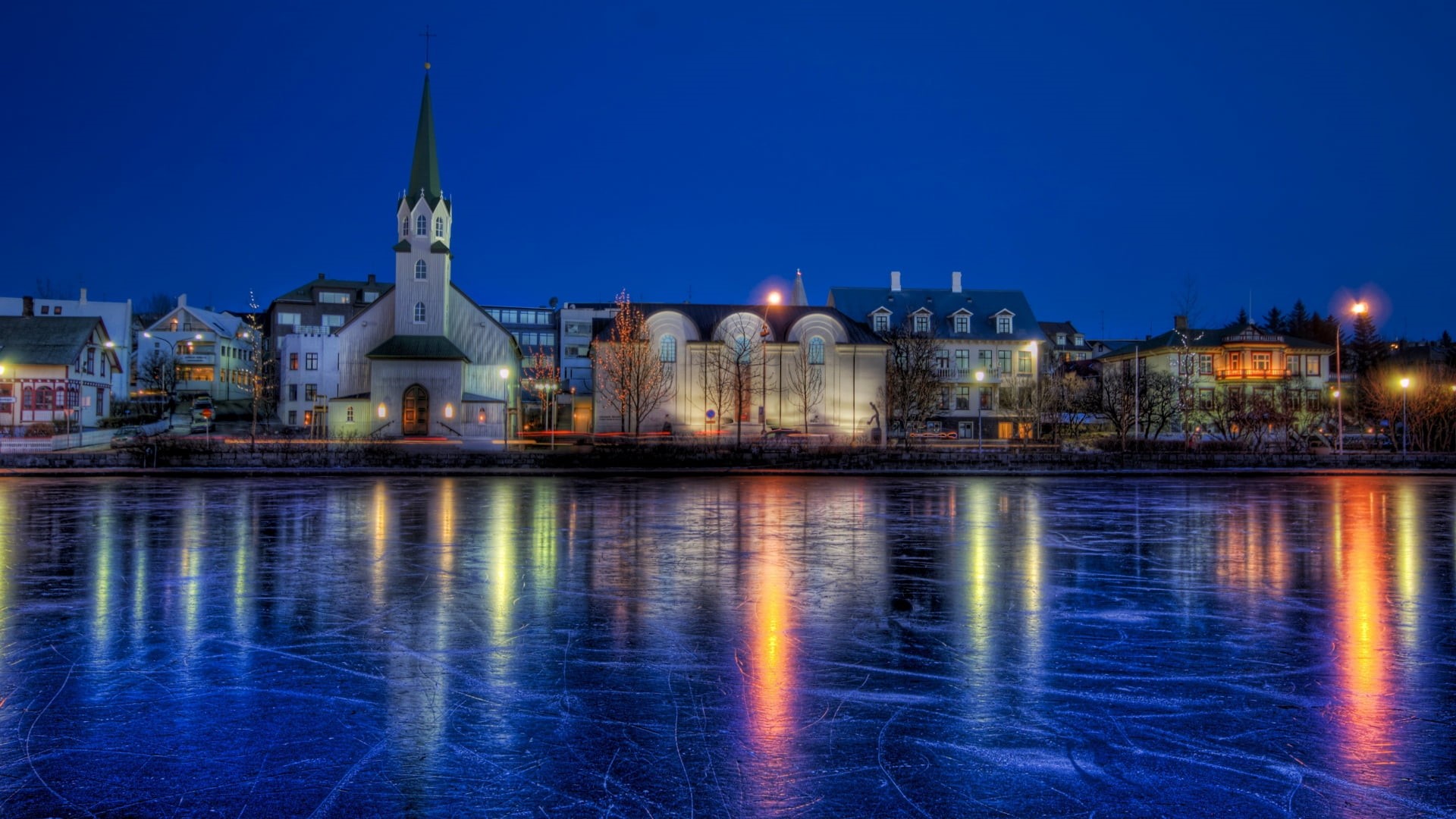 harbor, reflection, old, place of worship, tower, landscape, landmark, port, palace, no people, boat, spire, sky, illuminated, building, tourist, built structure, HD Wallpaper