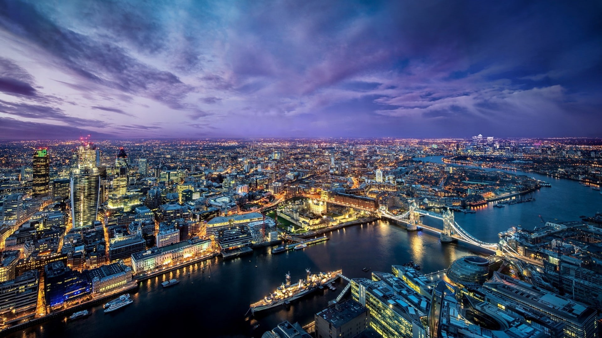 tower, architecture, europe, harbor, pier, travel, sky, lights, buildings, landmark, cityscape, night, boats, bridge, 1080P, sunset, skyline, town, panorama, HD Wallpaper
