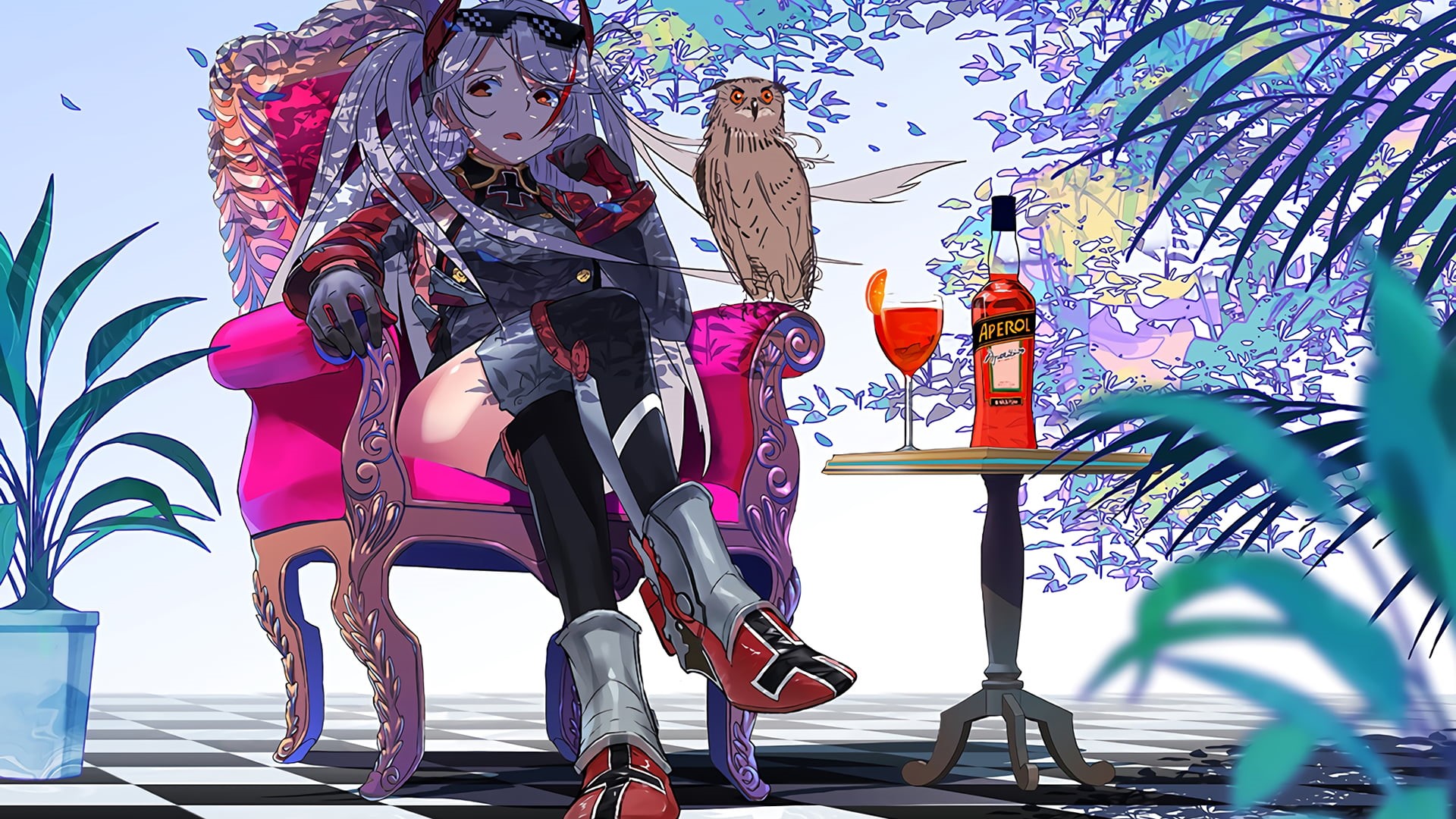 boots, 1080P, Prinz Eugen (Azur Lane), white hair, long hair, owl, HD Wallpaper