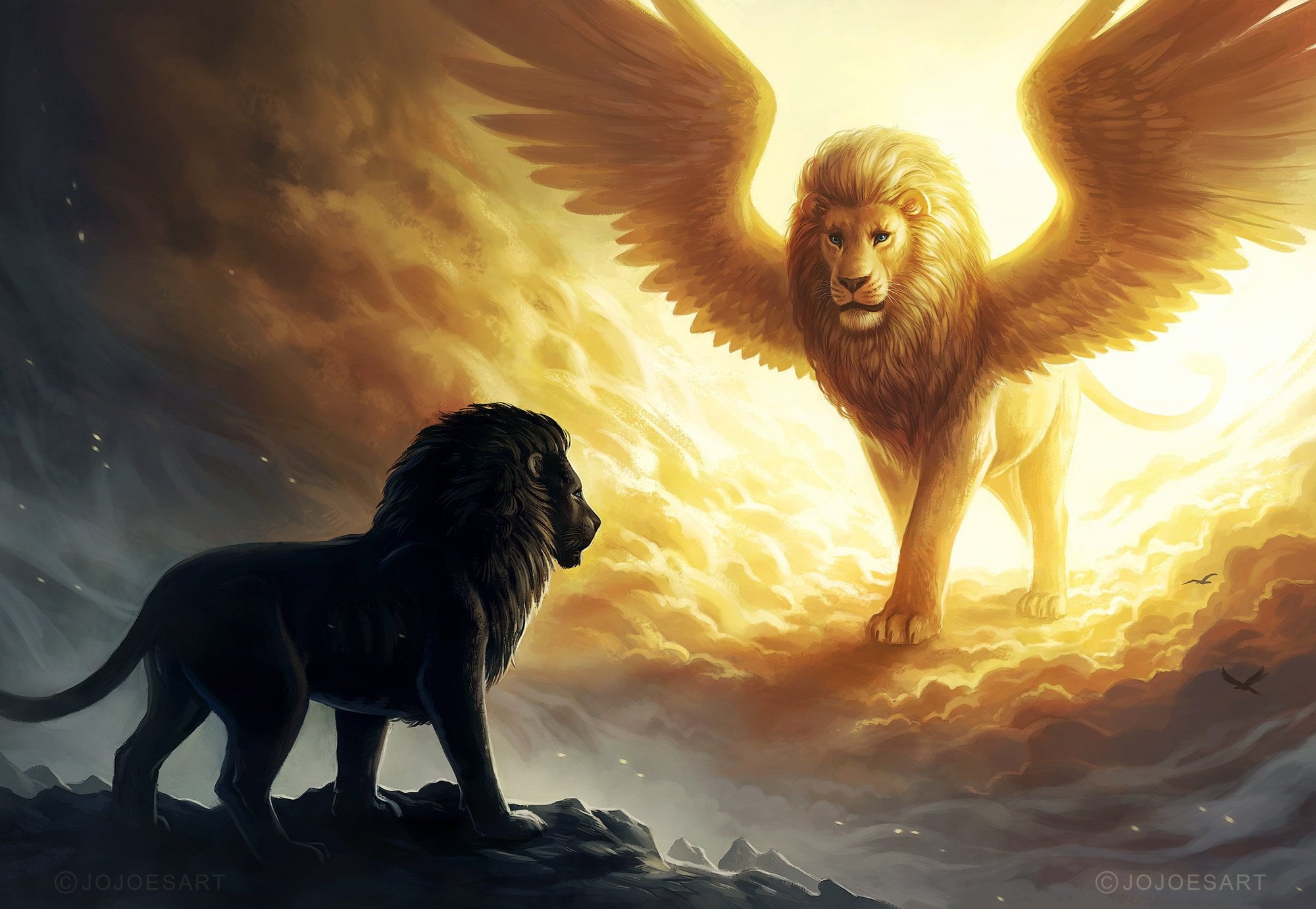 big cats, animals, artwork, lion, 1080P, wings, fantasy art, HD Wallpaper