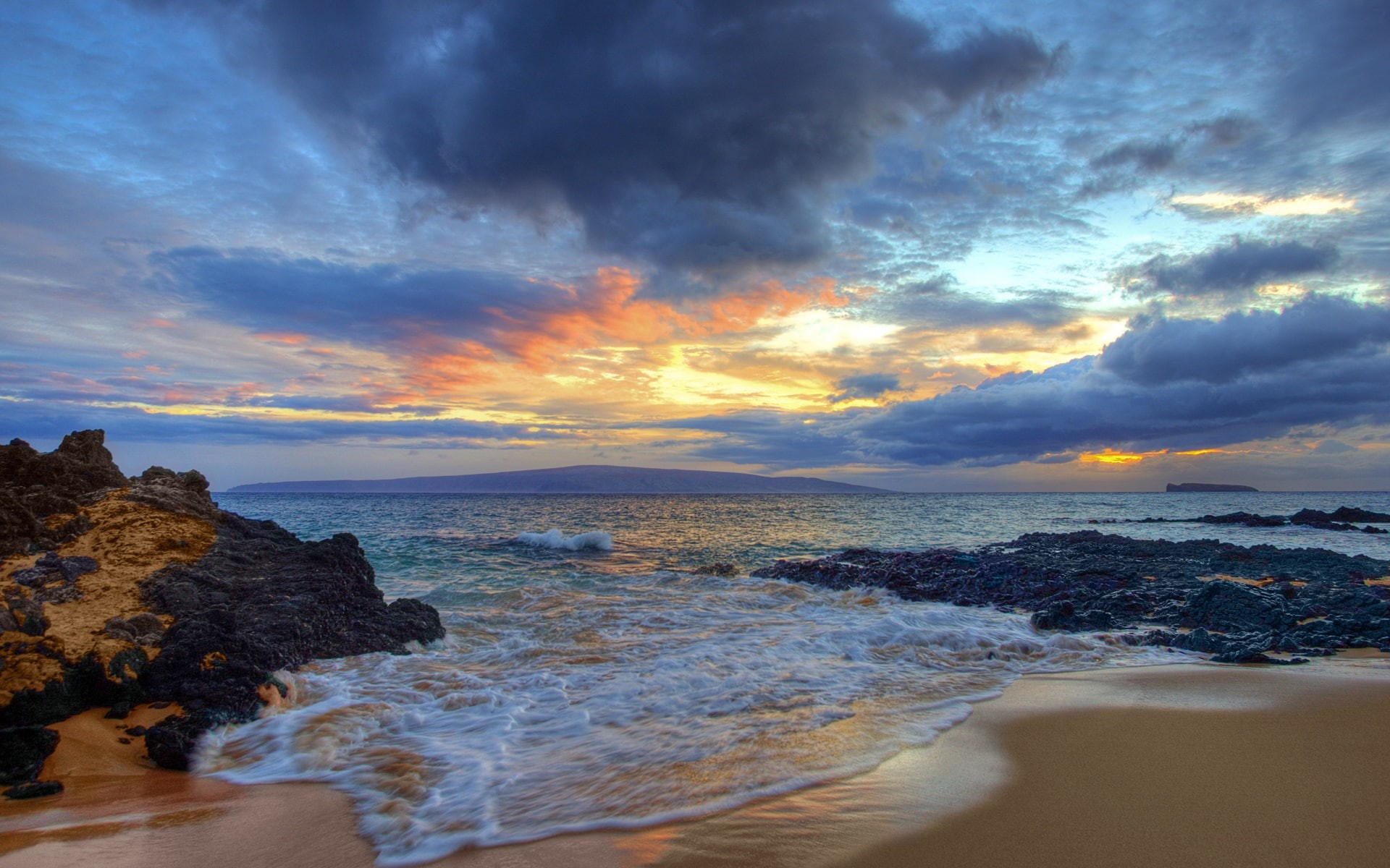 Makena, 1080P, Sunset, Beach, Maui, Waves, Hawaii, Clouds, Secret, HD Wallpaper