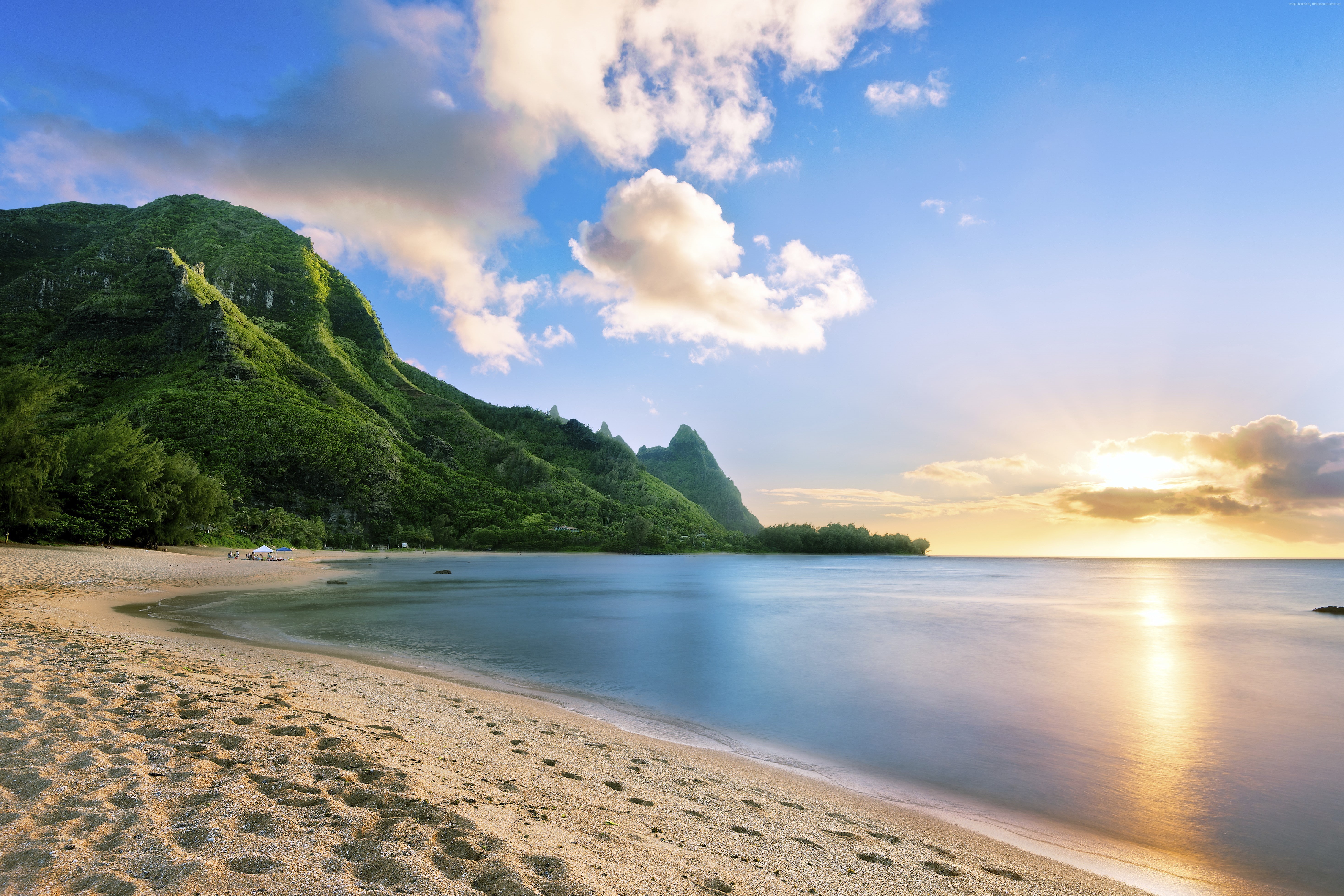 sky, ocean, Hawaii, beach, 5K, Maui, coast, 5K, mountain, HD Wallpaper