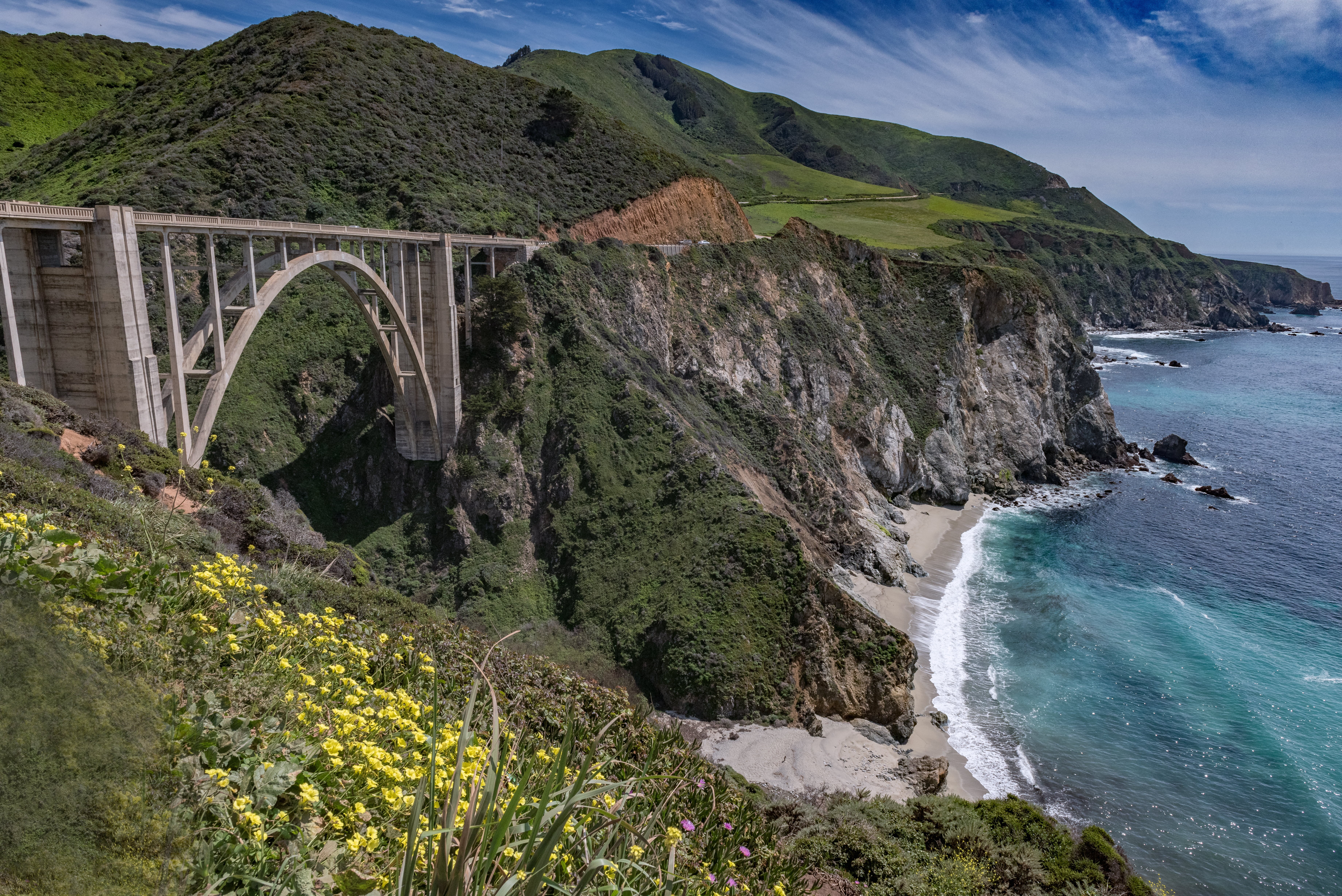 rock - Object, coast, nature, sea, bridge, Bixby Creek Bridge, creek, coastline, water, bixby, big Sur, scenics, highway, landscape, beach, pacific, cliff, HD Wallpaper